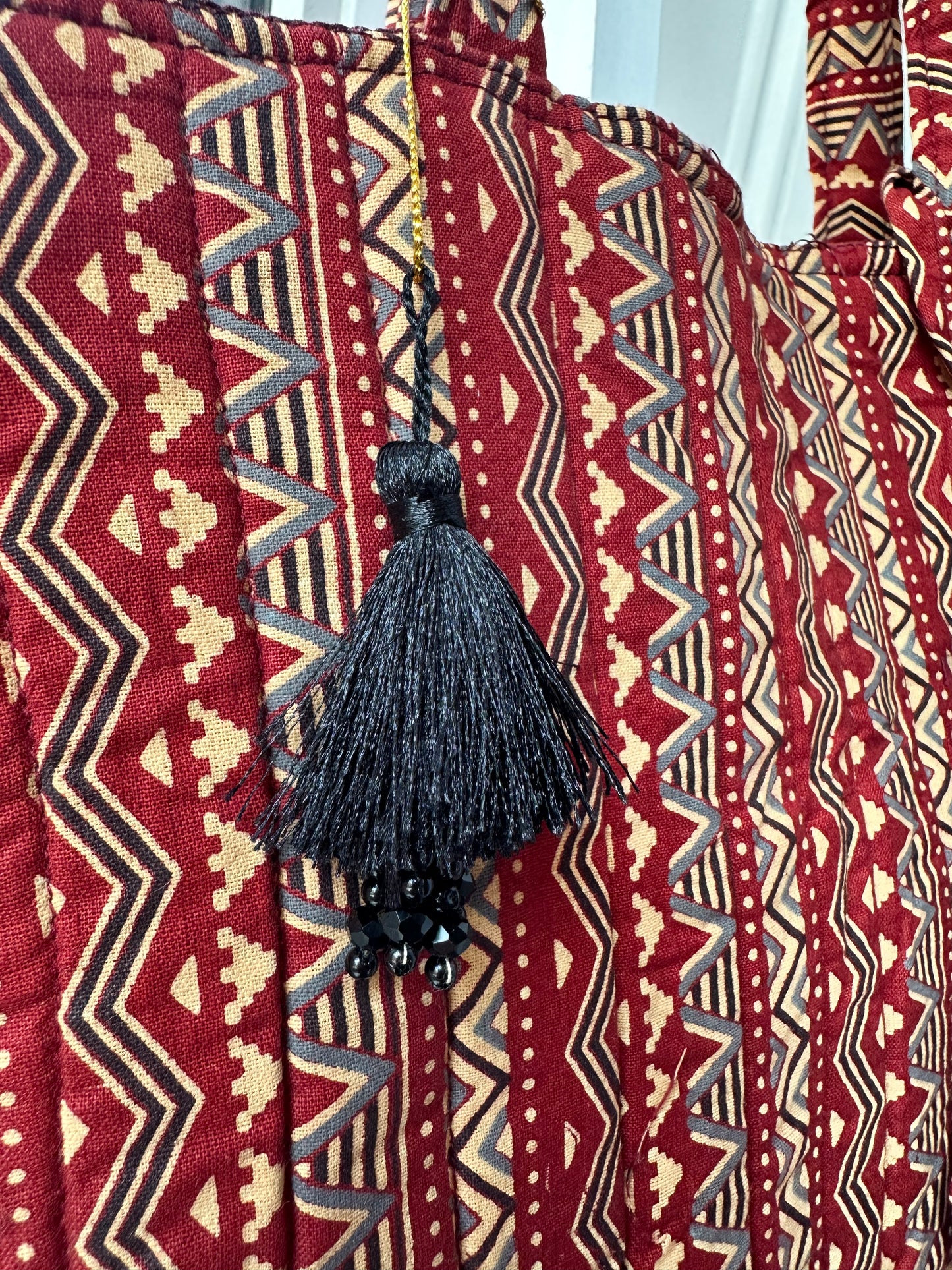 Rekha Block Print Handmade Tote Bag with tassel and a mini Pouch