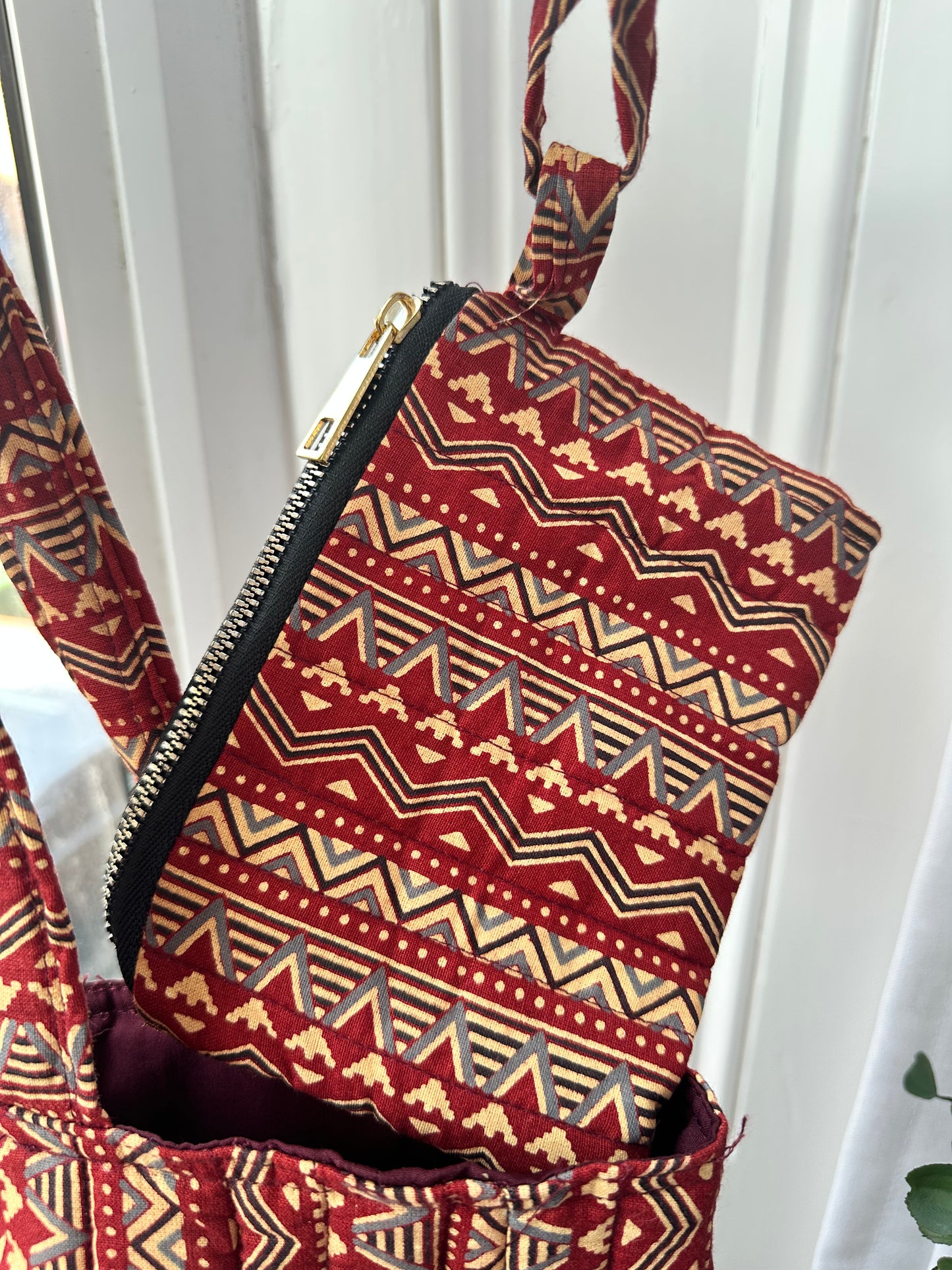 Rekha Block Print Handmade Tote Bag with tassel and a mini Pouch