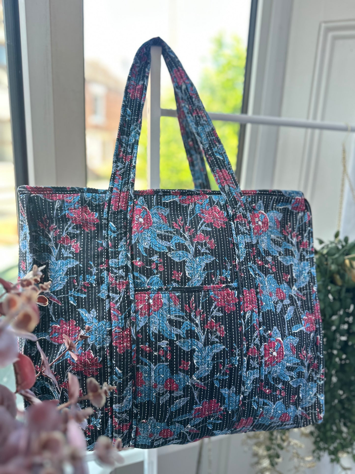 Wildflower Eclipse Handmade Shoulder Bag with Zipper and Bottle Holder Pocket