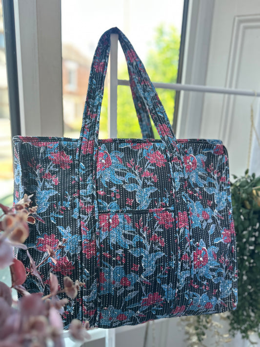 Wildflower Eclipse Handmade Shoulder Bag with Zipper and Bottle Holder Pocket