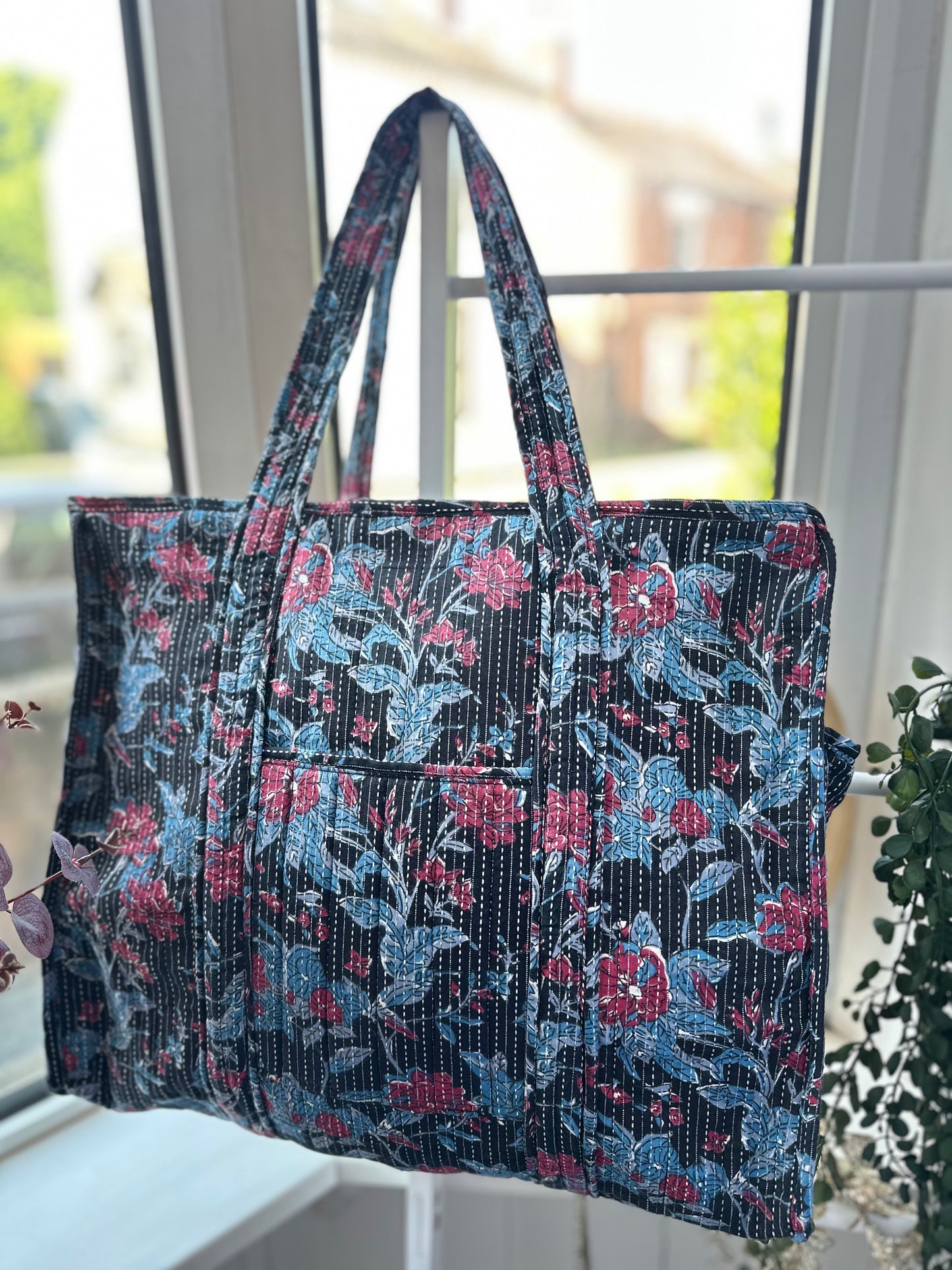 Wildflower Eclipse Handmade Shoulder Bag with Zipper and Bottle Holder Pocket