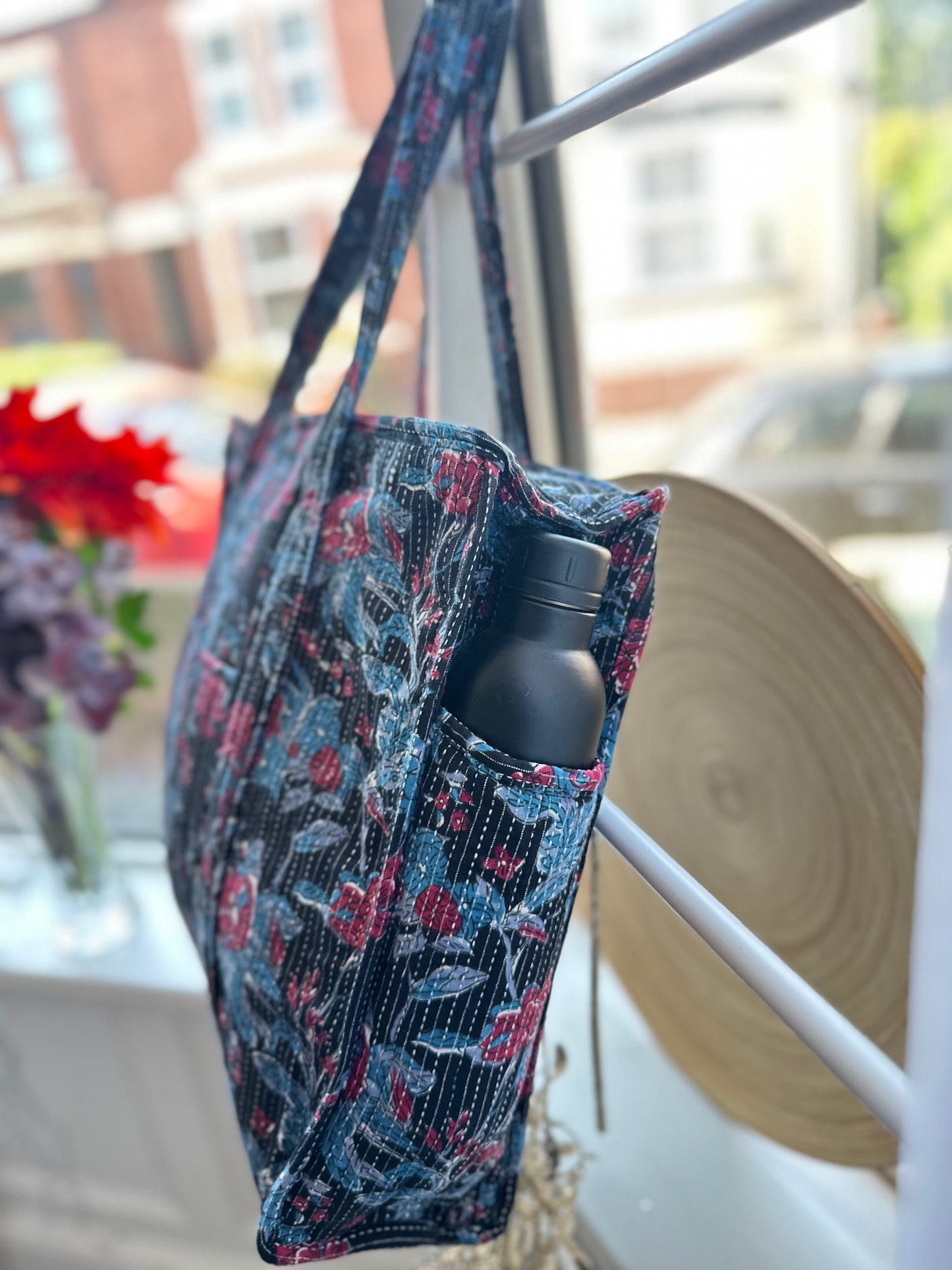 Wildflower Eclipse Handmade Shoulder Bag with Zipper and Bottle Holder Pocket