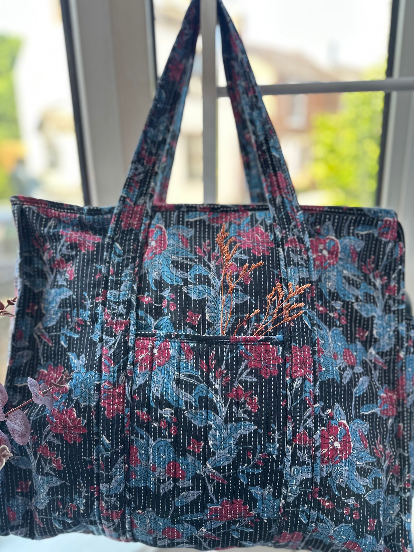 Wildflower Eclipse Handmade Shoulder Bag with Zipper and Bottle Holder Pocket