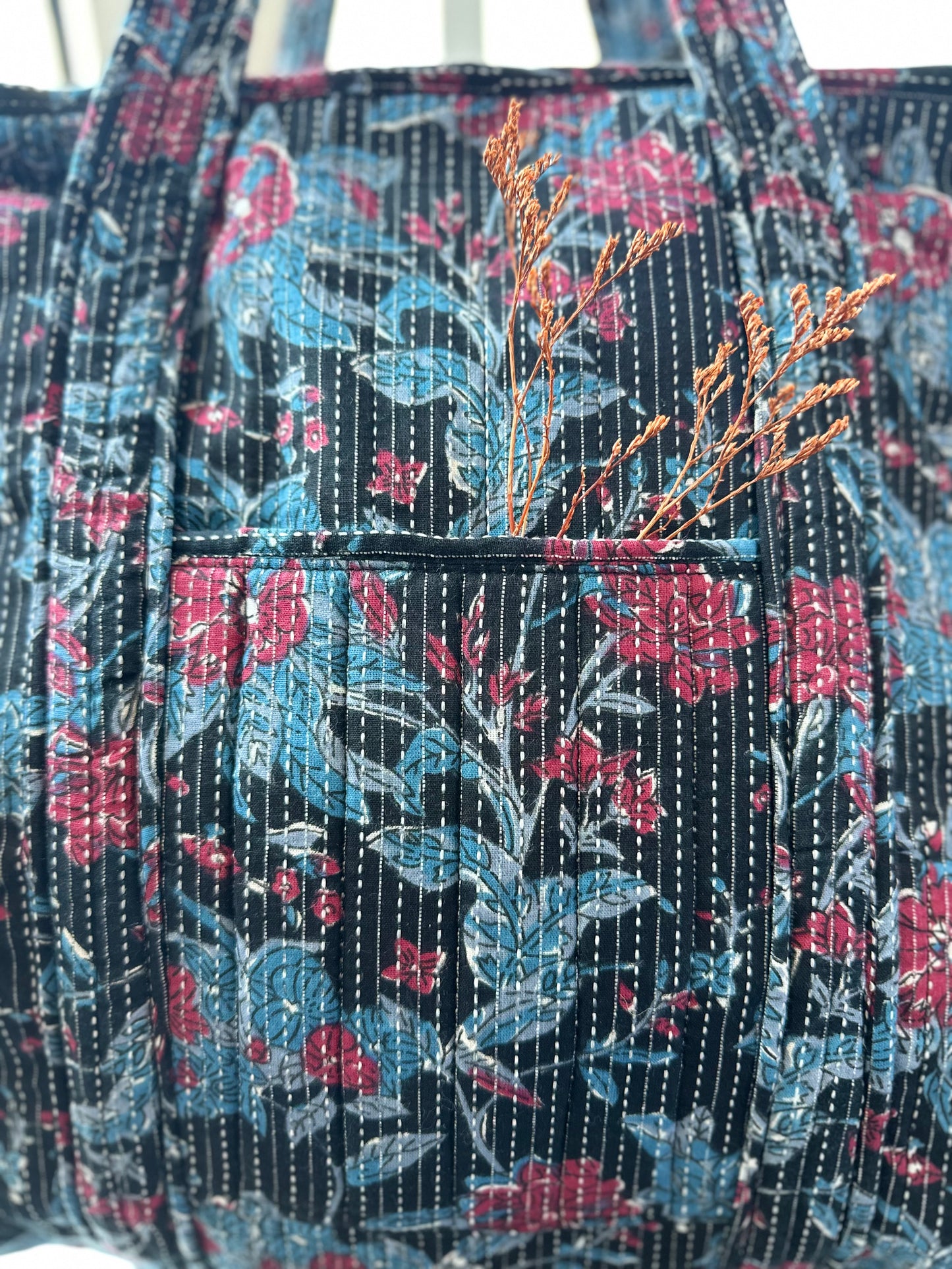 Wildflower Eclipse Handmade Shoulder Bag with Zipper and Bottle Holder Pocket