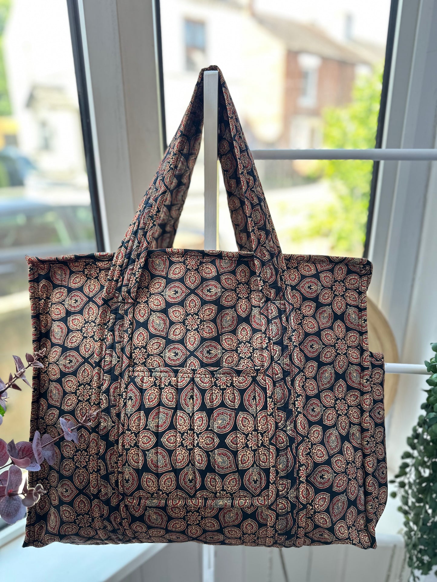 Baag Ajrakh Handmade Shoulder Bag with Zipper and Bottle Holder Pocket