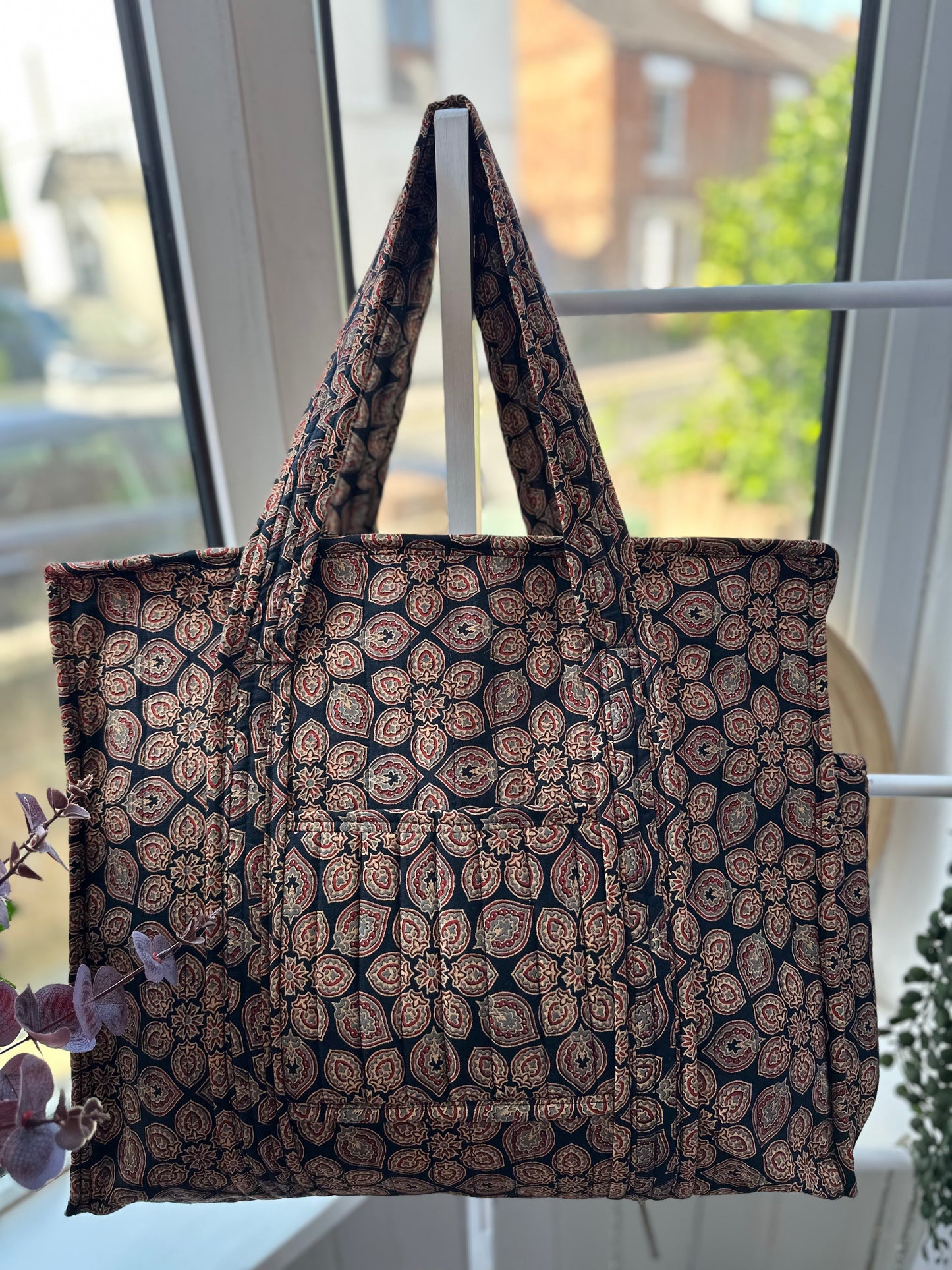 Baag Ajrakh Handmade Shoulder Bag with Zipper and Bottle Holder Pocket