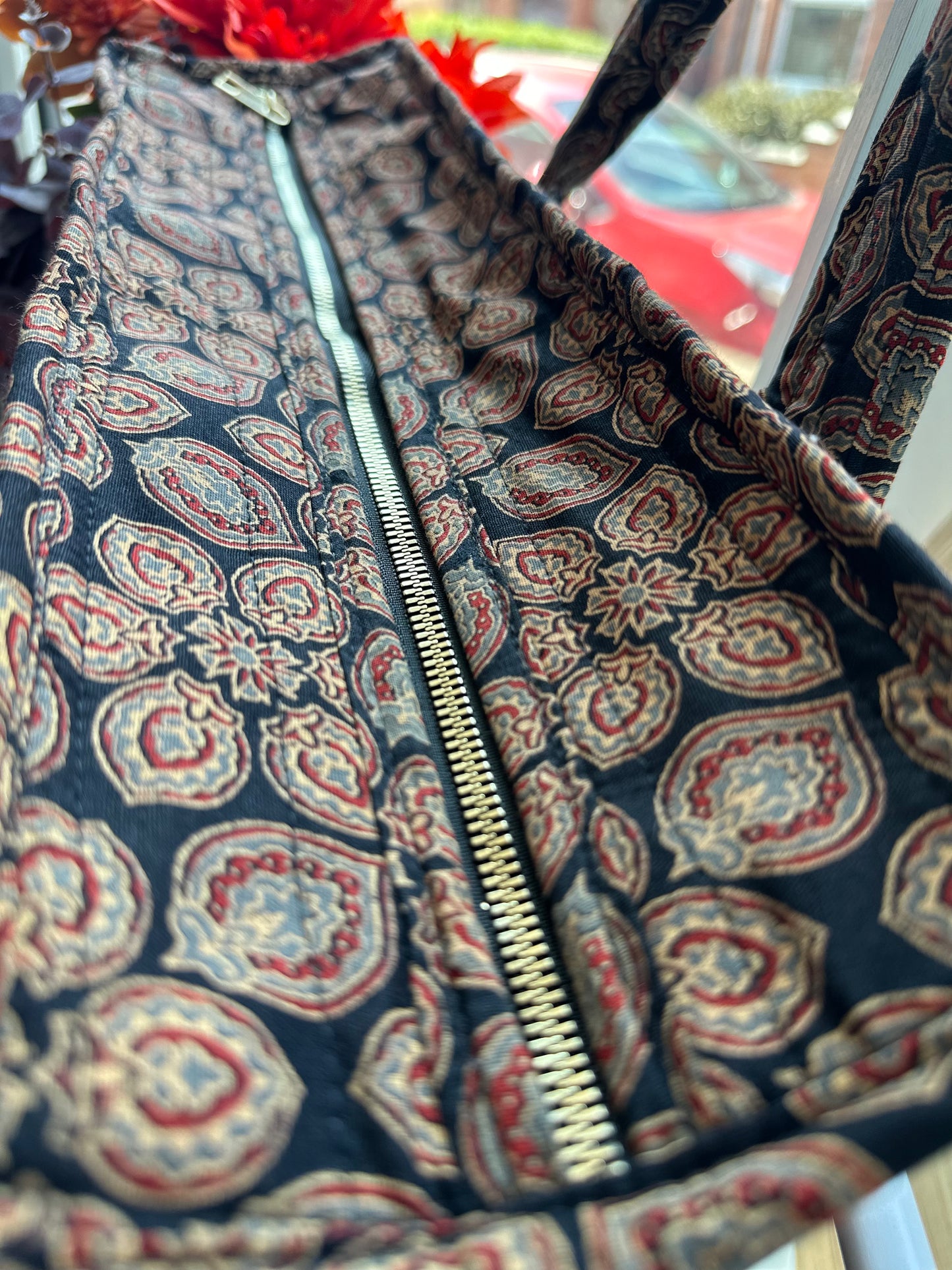 Baag Ajrakh Handmade Shoulder Bag with Zipper and Bottle Holder Pocket