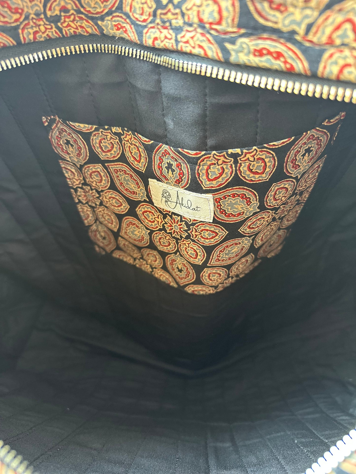 Baag Ajrakh Handmade Shoulder Bag with Zipper and Bottle Holder Pocket