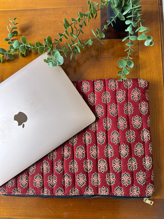 Rooh Ajrakh Blockprint Handmade Zipper Waterproof Laptop Sleeve
