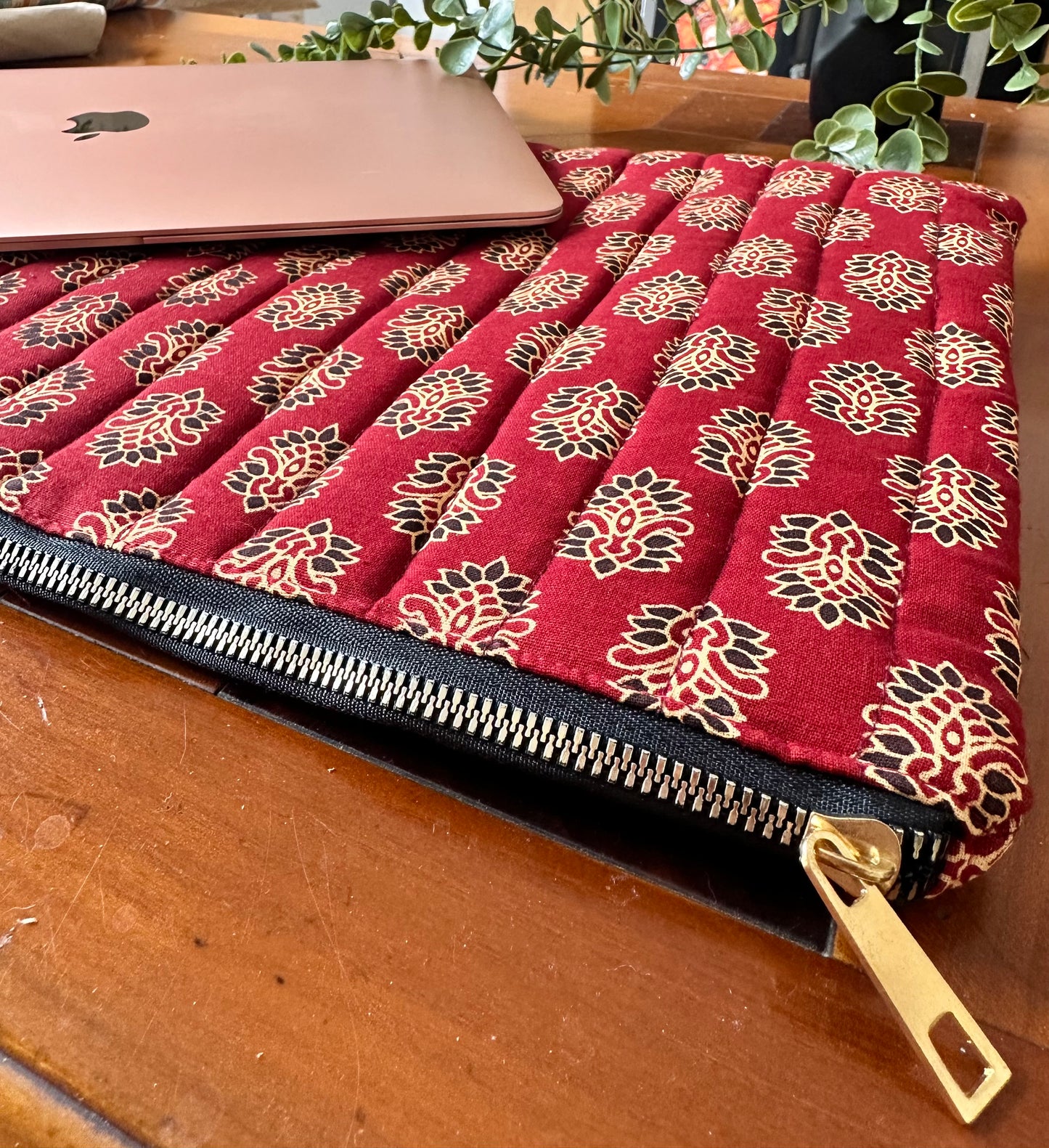 Rooh Ajrakh Blockprint Handmade Zipper Waterproof Laptop Sleeve