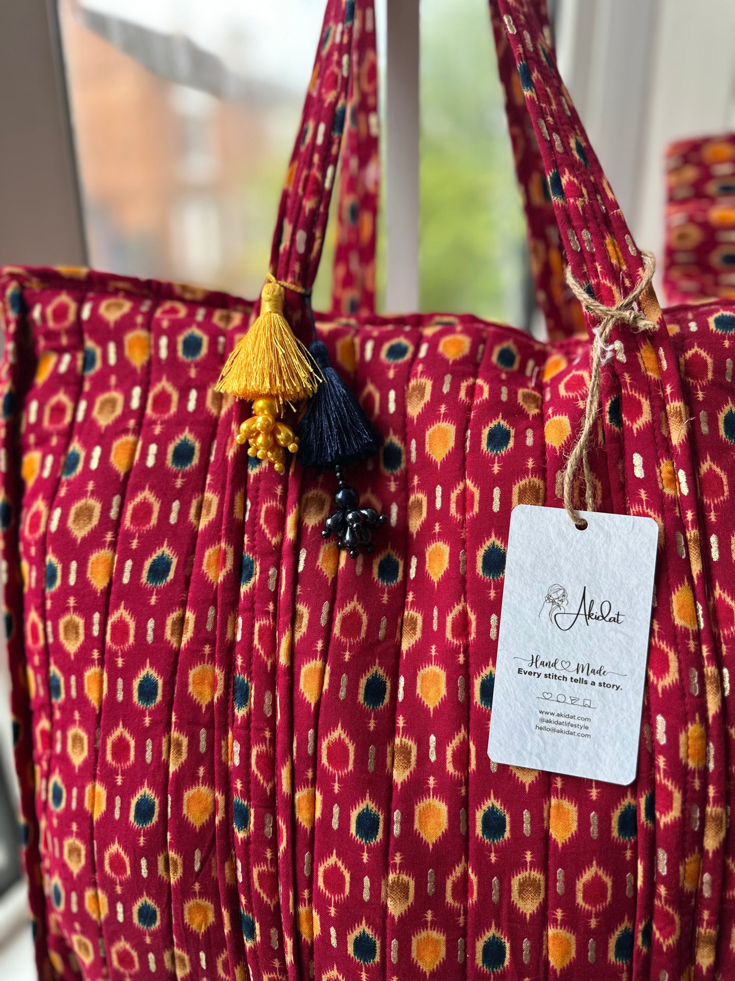 Boho Bazaar Ikat Handmade Shoulder Bag with tassels and Mini Pouch