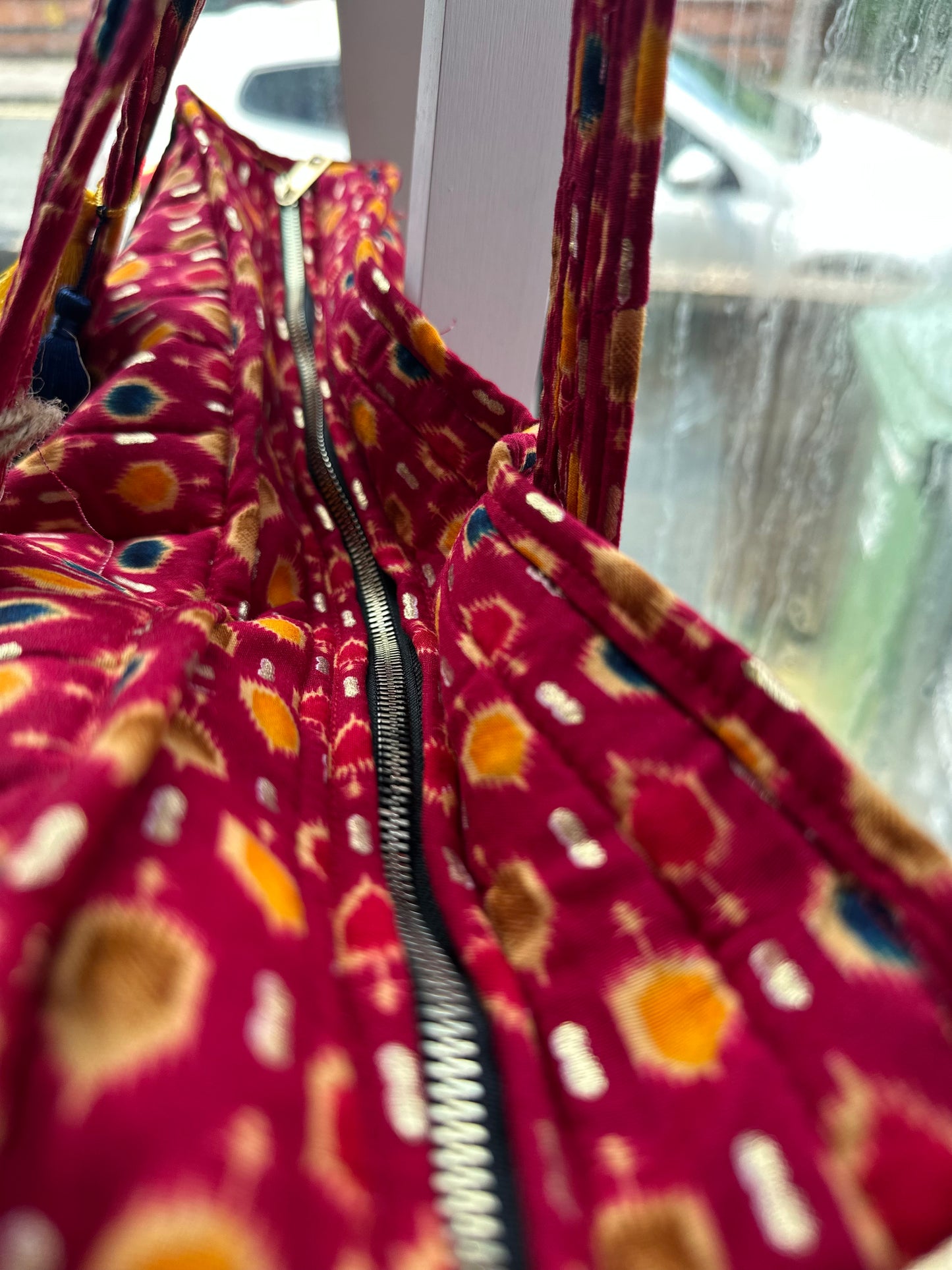 Boho Bazaar Ikat Handmade Shoulder Bag with tassels and Mini Pouch