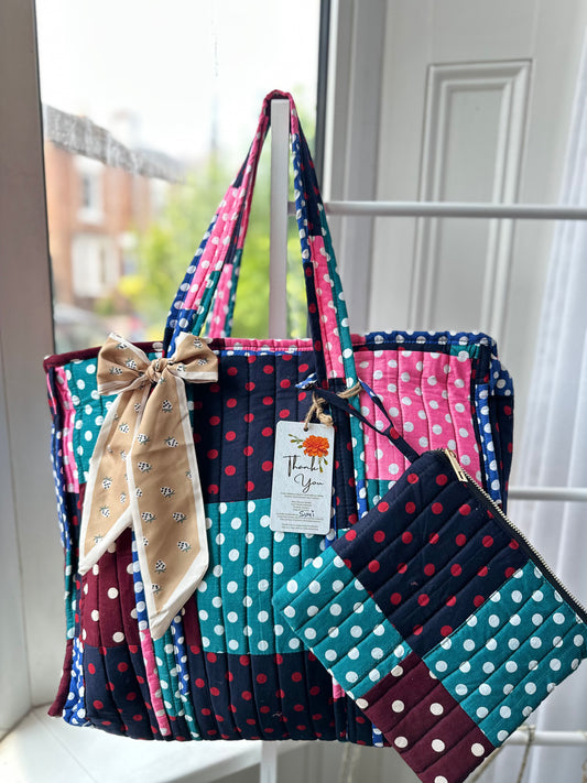 Dottie Mosaic Handmade Shoulder Bag with Scarf and Mini Pouch