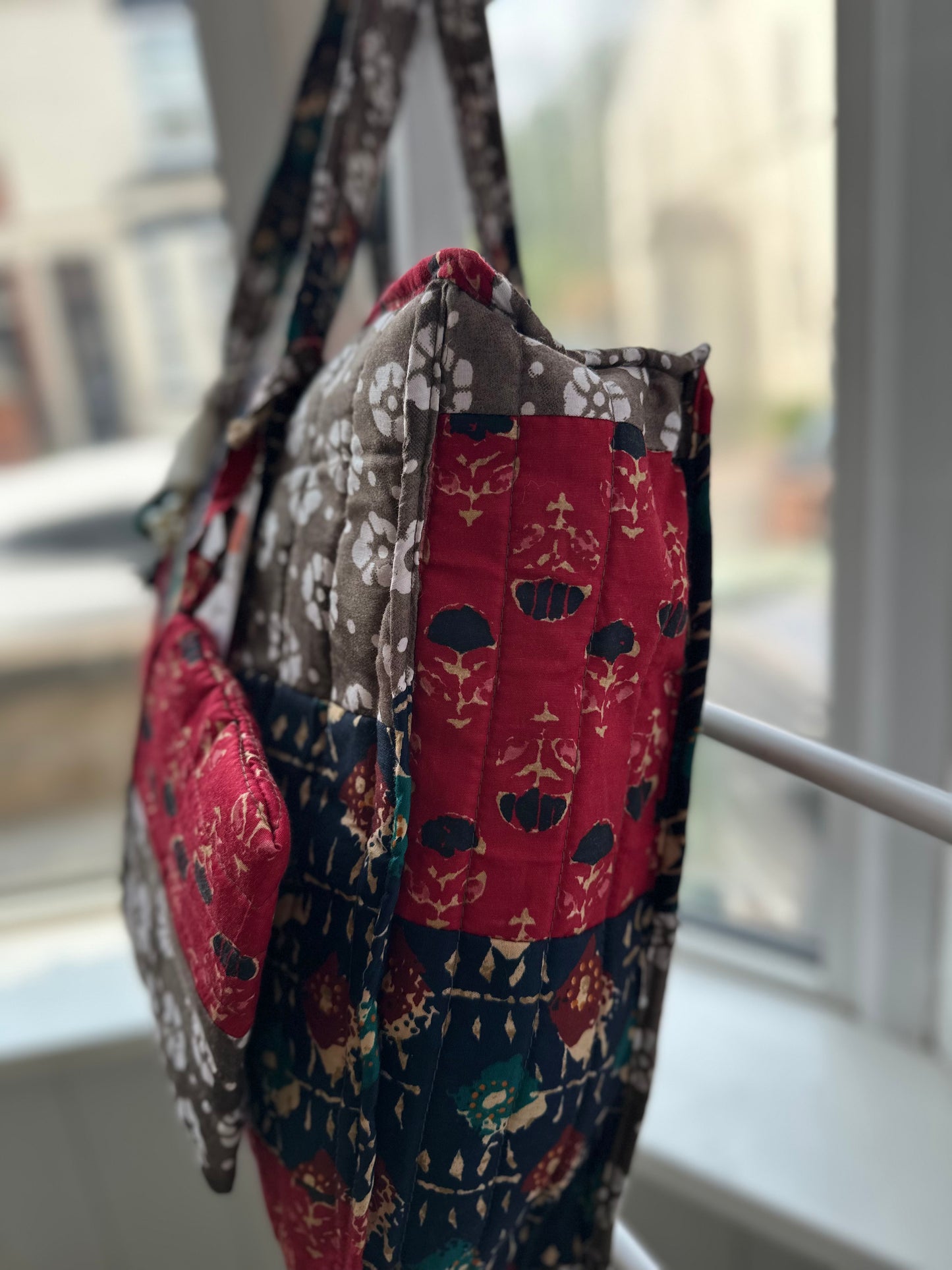 Mudra Blockprint Handmade Shoulder Bag with Tassels and Mini Pouch