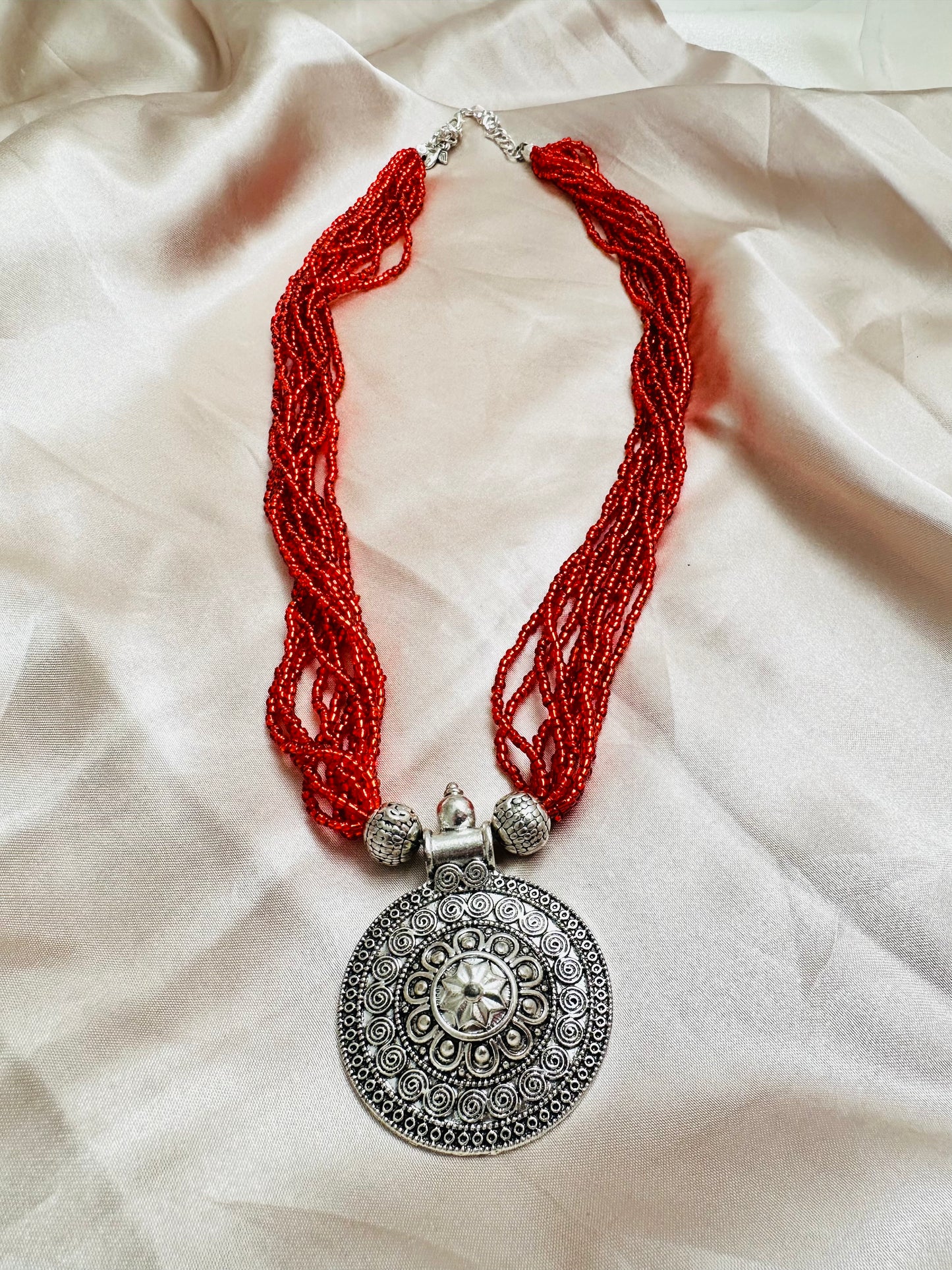 Circle of Blooms Beaded Necklace with Pendant