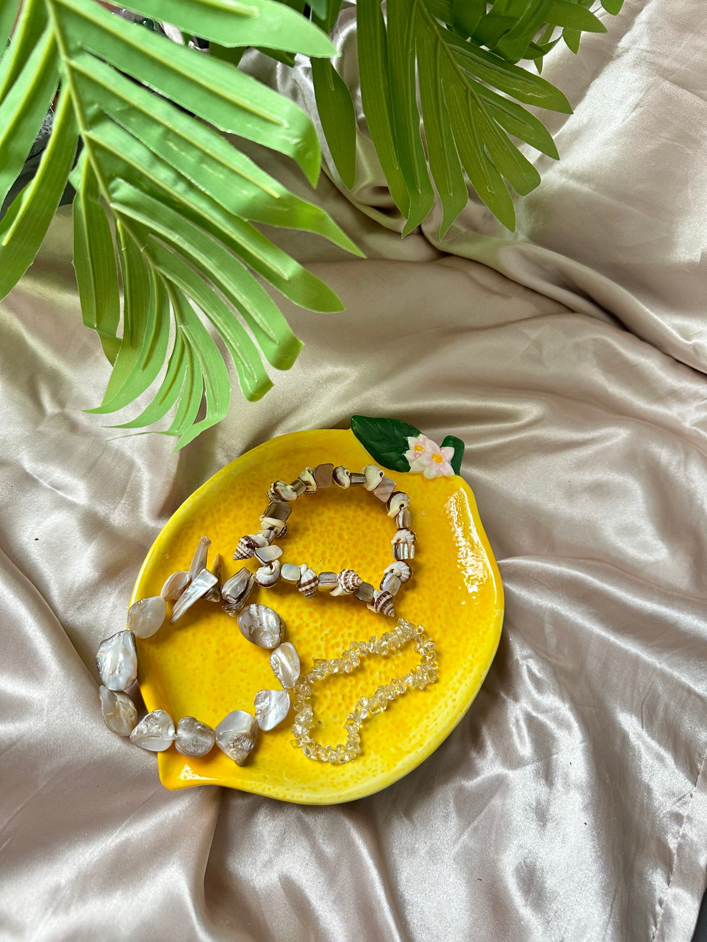 Set of 3 bracelets perfect for beach. Summer Style Handmade Jewellery made with shells and white glass crystals.