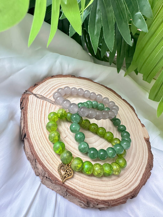 Green Love Bracelet set of 3 with Charm