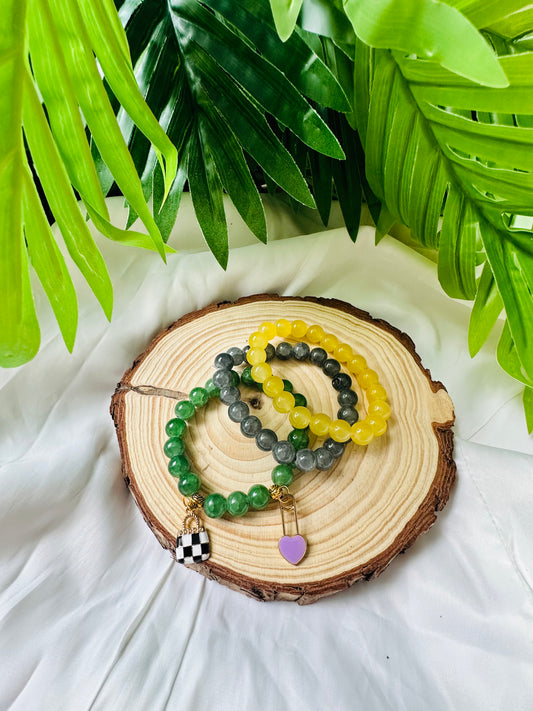 Charmfusion Glass Bead Bracelet set of 3 with Charms