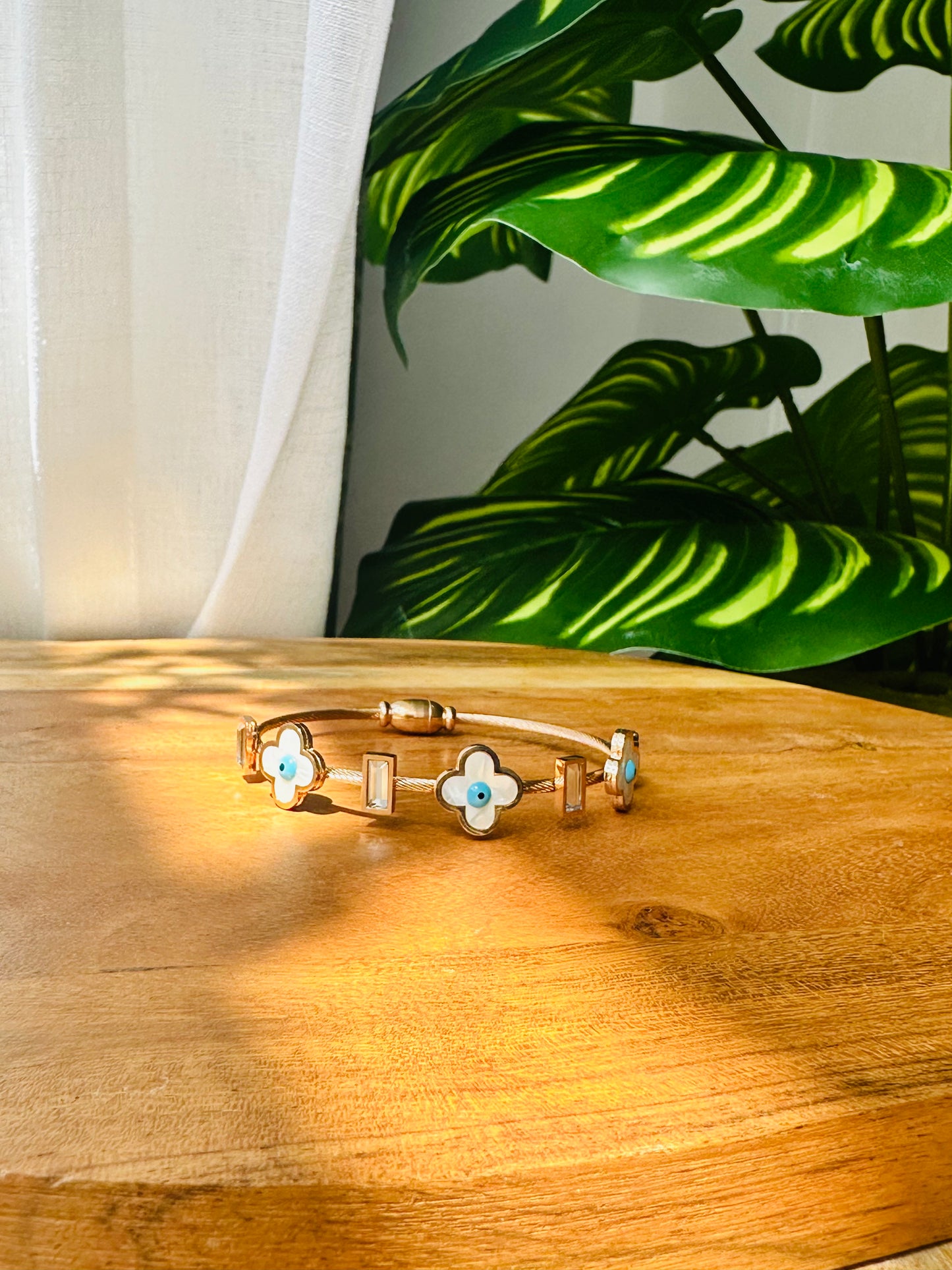 Clover Evil Eye Bangle Bracelet