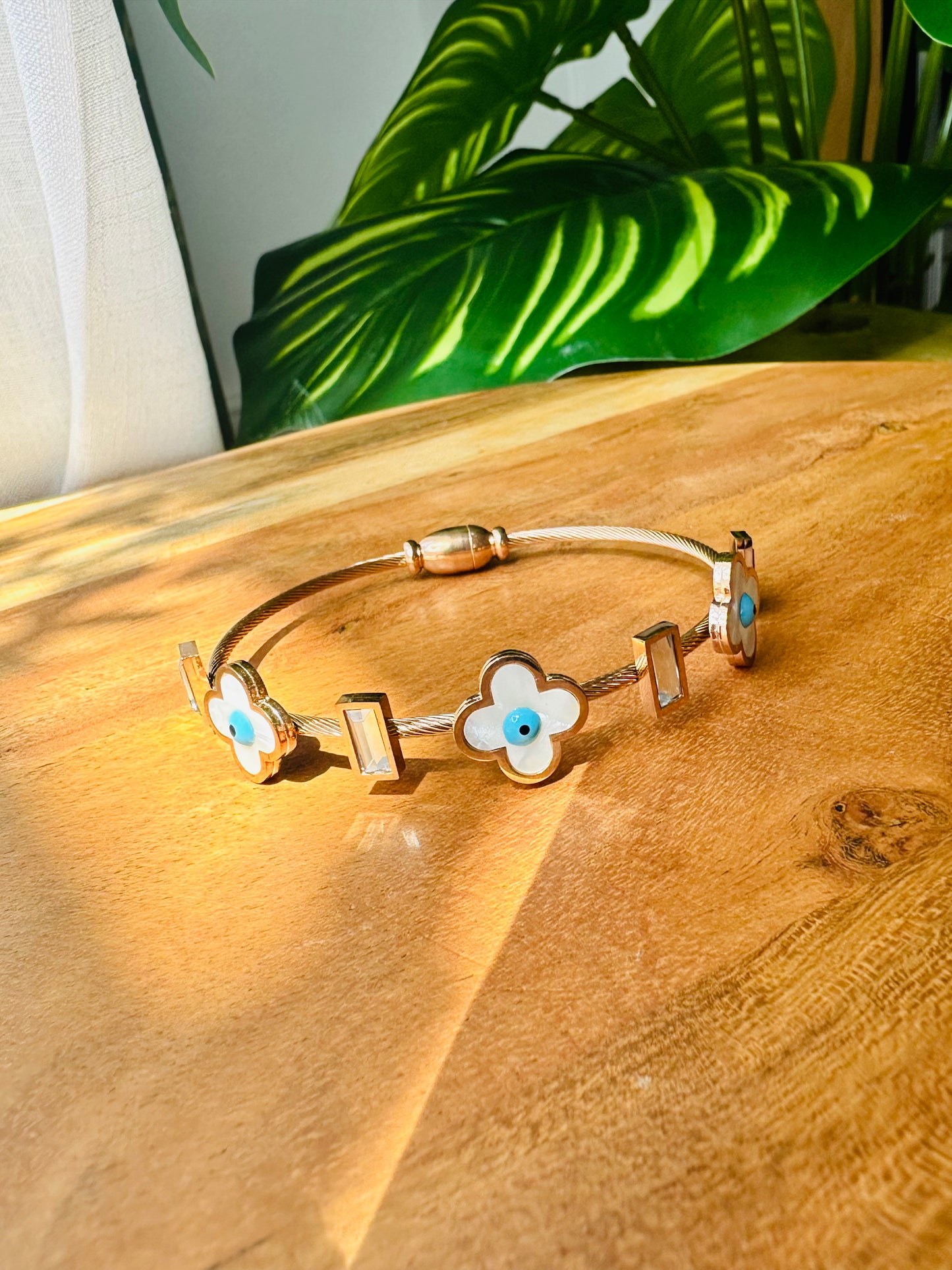 Clover Evil Eye Bangle Bracelet