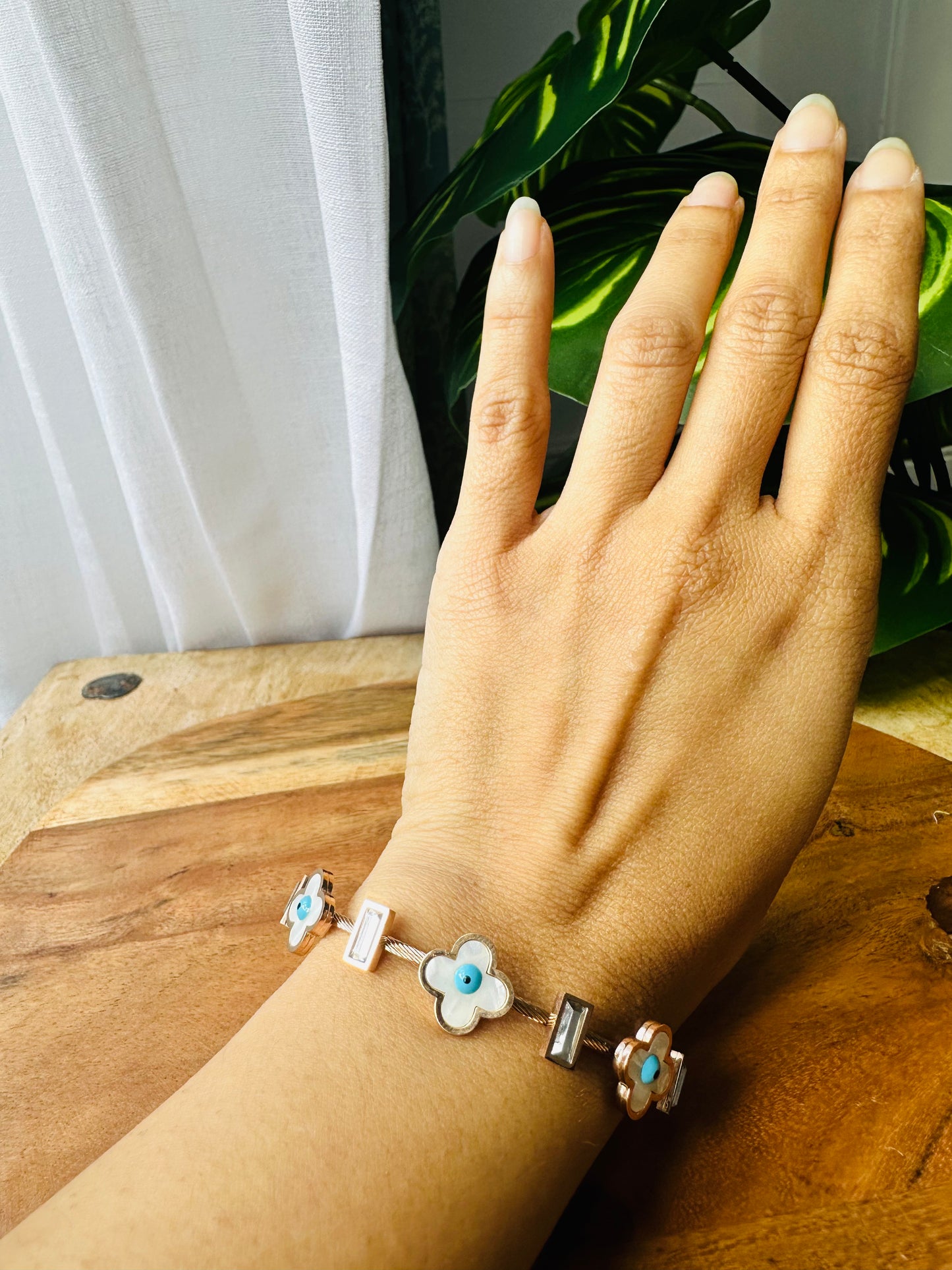 Clover Evil Eye Bangle Bracelet