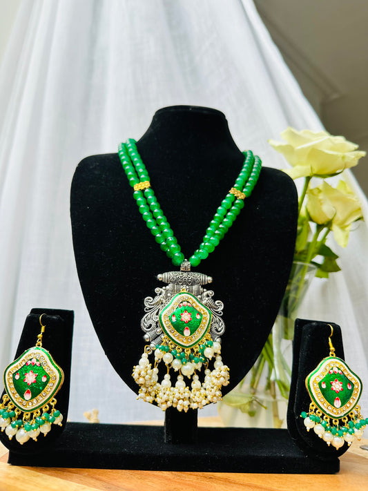 Meenakari Meadow Long Bead Necklace Set