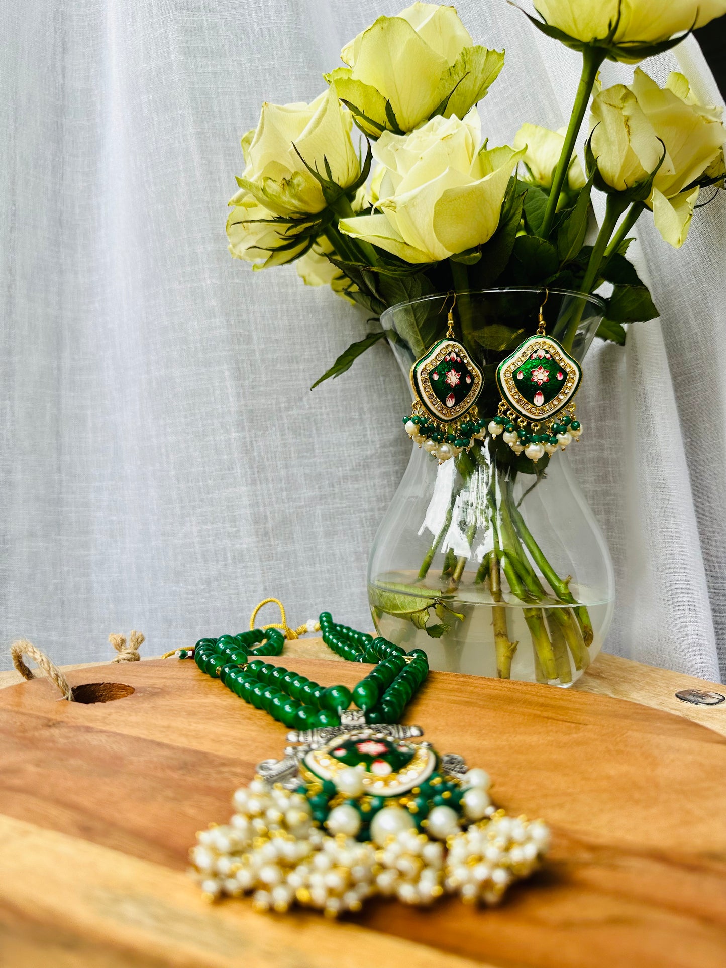 Meenakari Meadow Long Bead Necklace Set