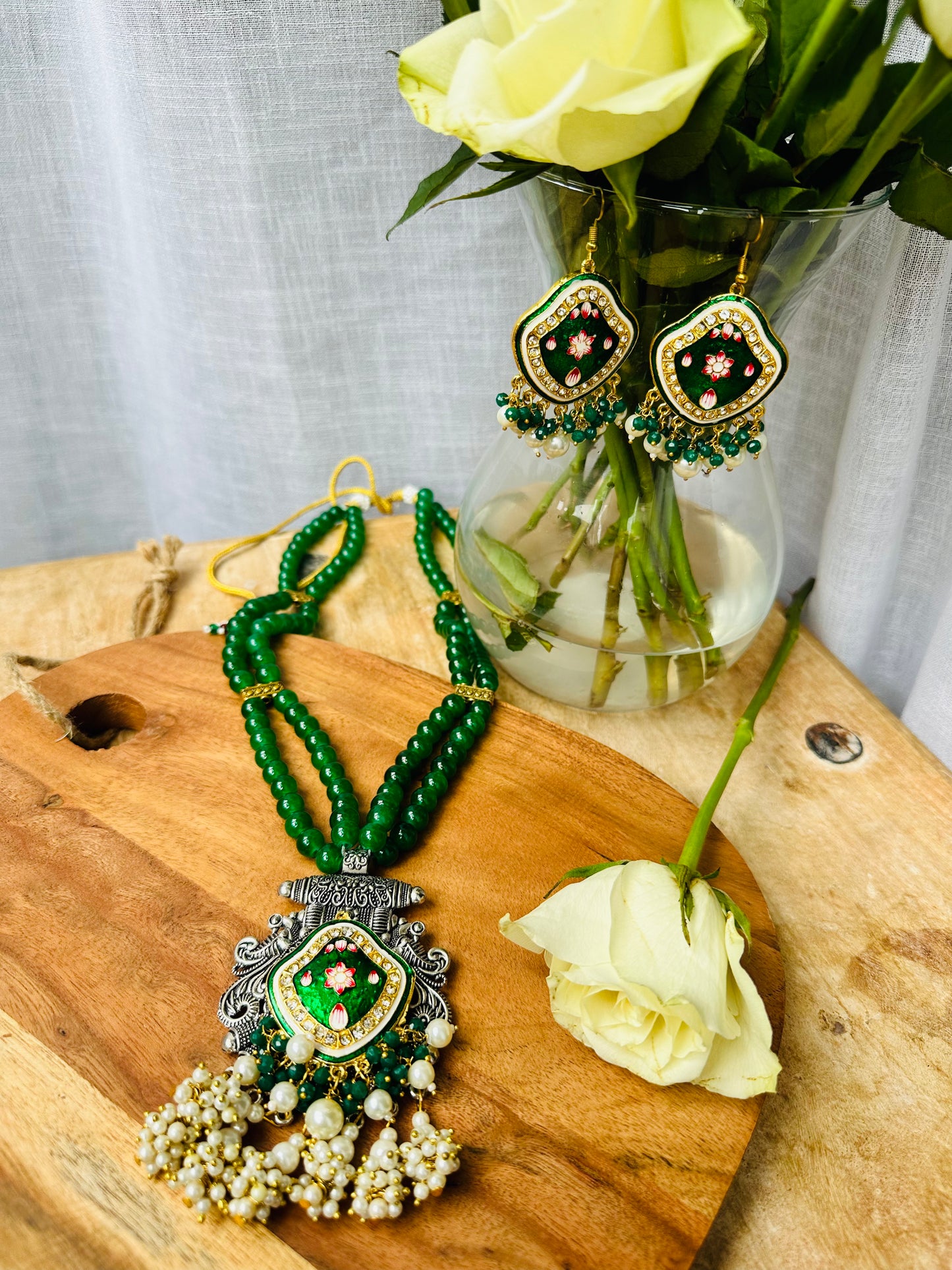 Meenakari Meadow Long Bead Necklace Set