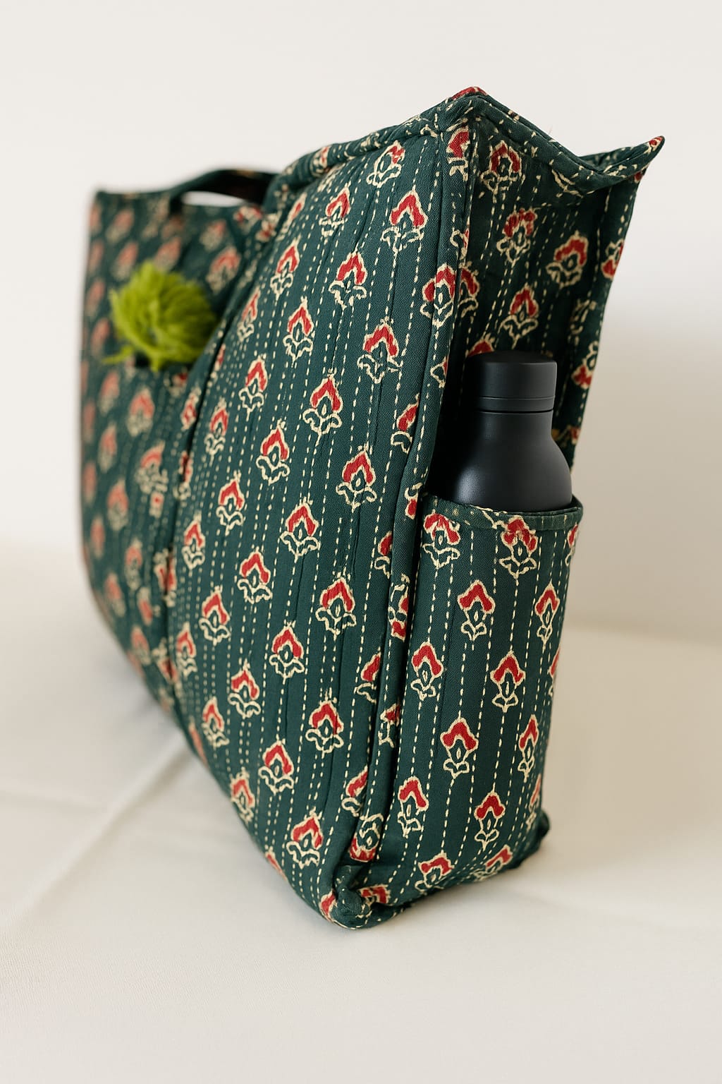 Forest Flame Handmade Zipper Shoulder Bag with Bottle Holder Pocket