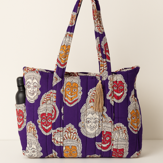 Kathakali Tales Handmade Zipper Shoulder Bag with Bottle Holder Pocket