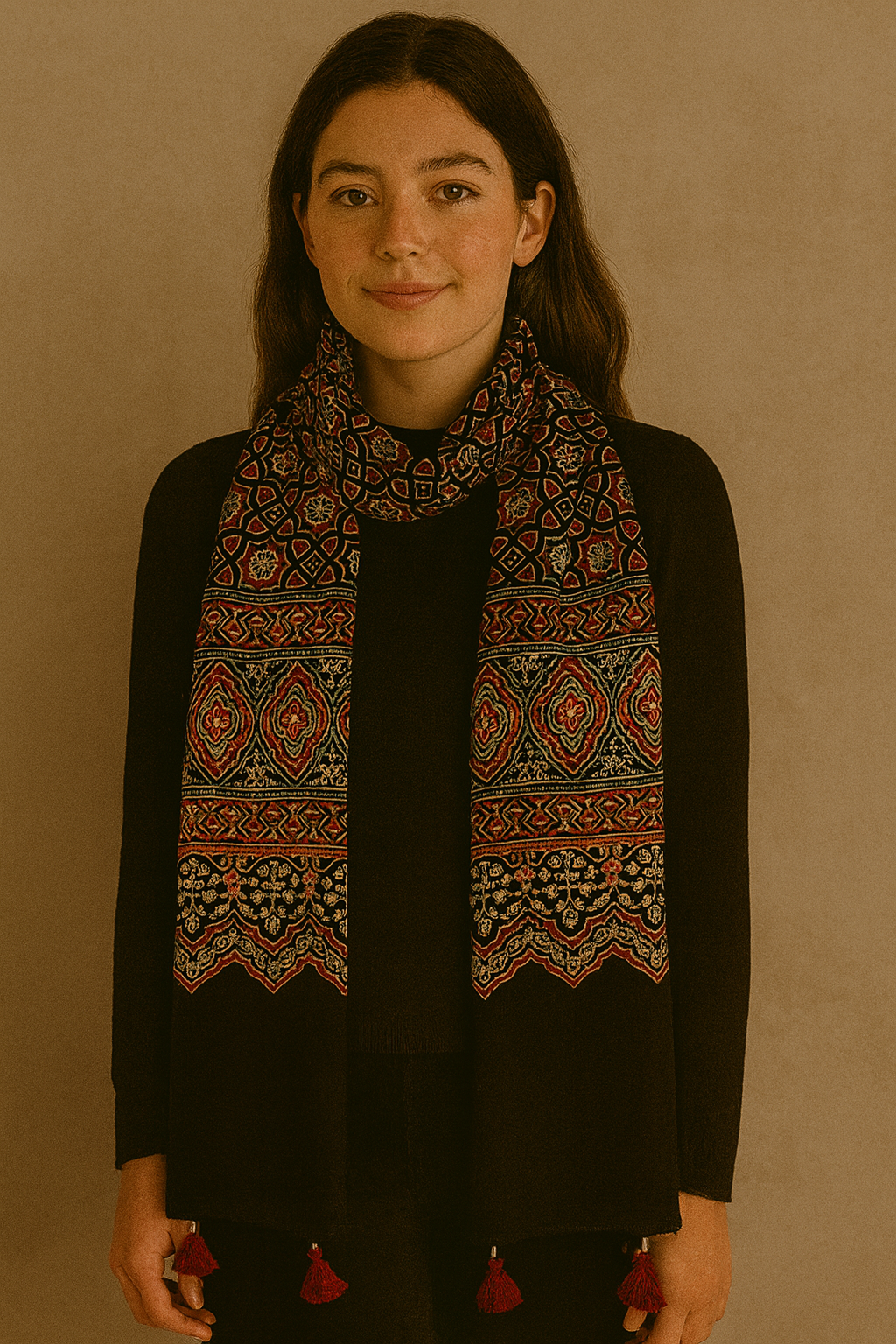 Ajrakh Modal Silk Stole/ Scarf