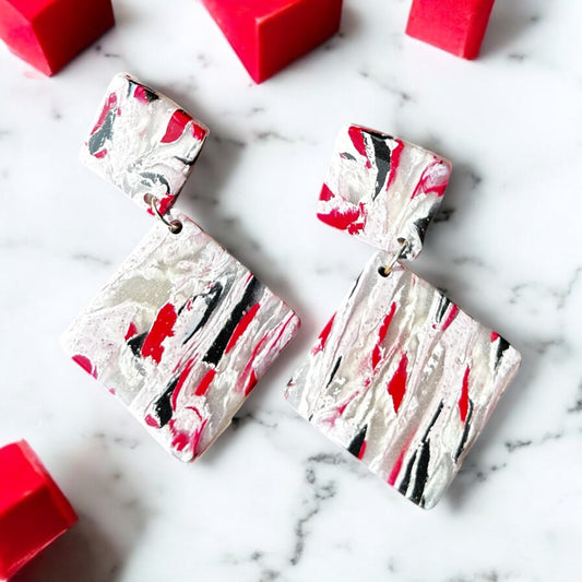 Crimson Marble Drop Earrings