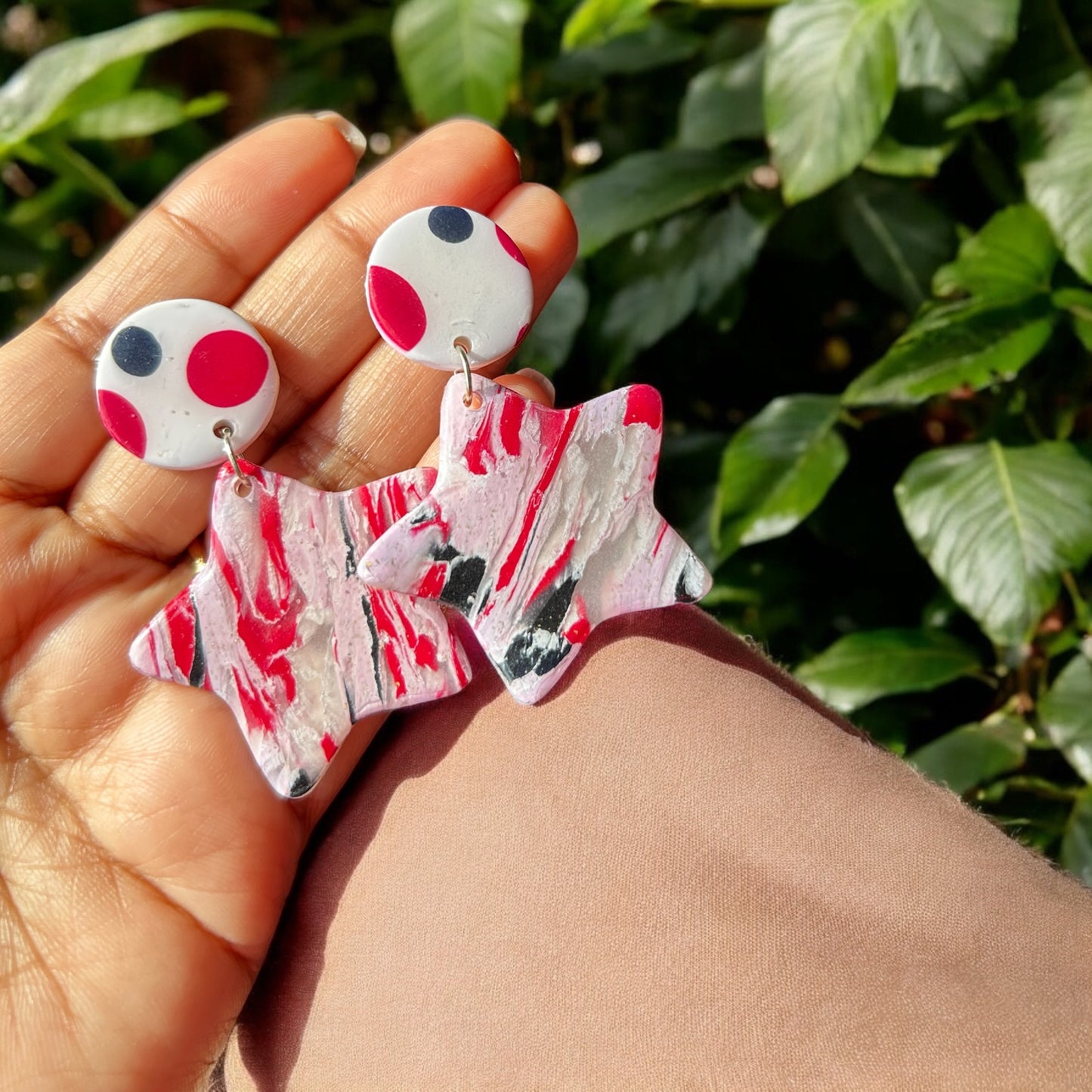 Crimson Marble Drop Earrings