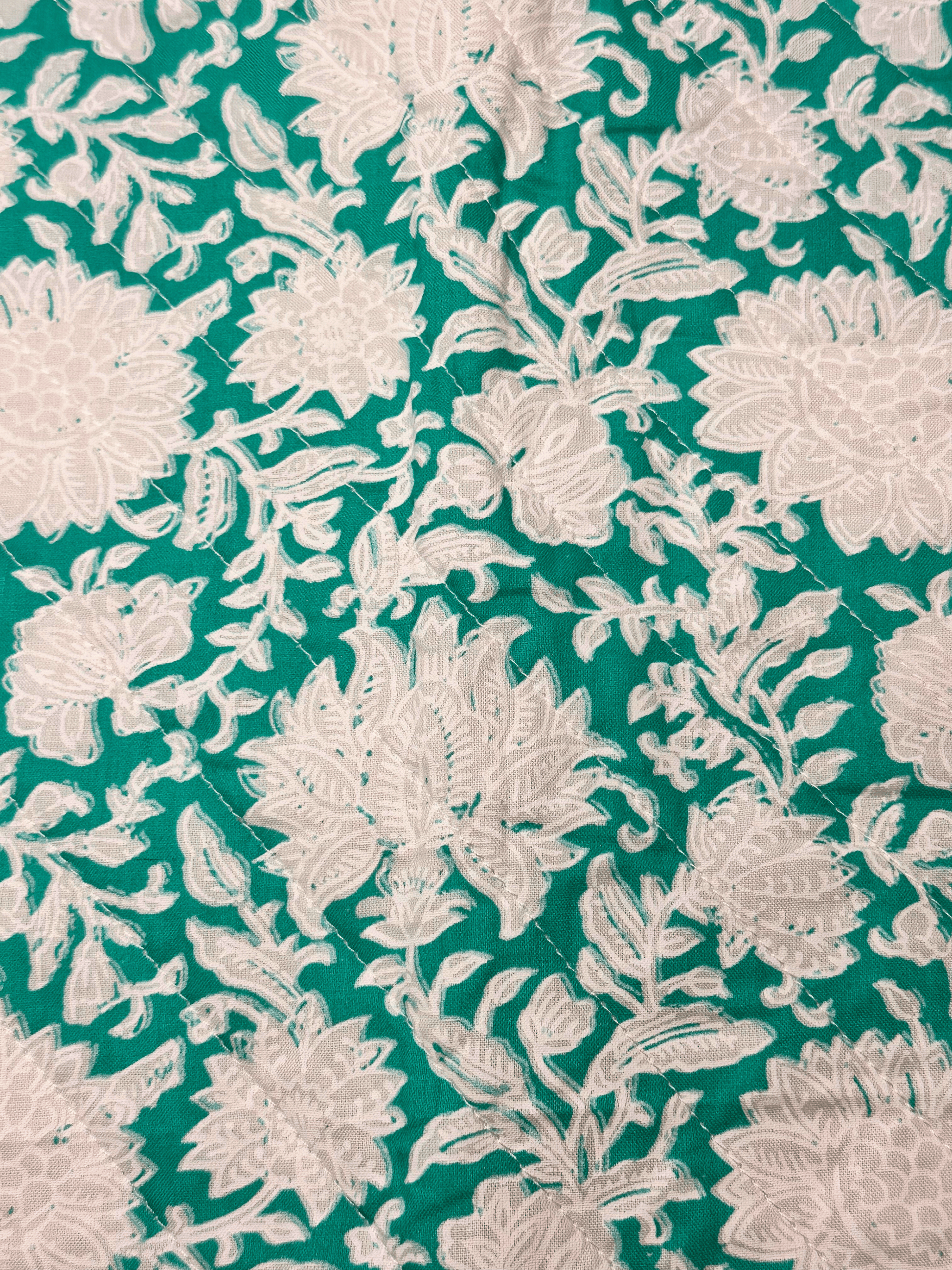 White floral pattern on a teal/turquoise  background