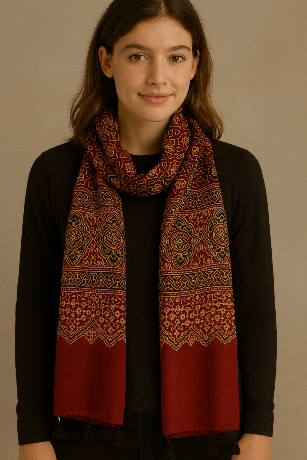 Ajrakh Modal Silk Stole/ Scarf