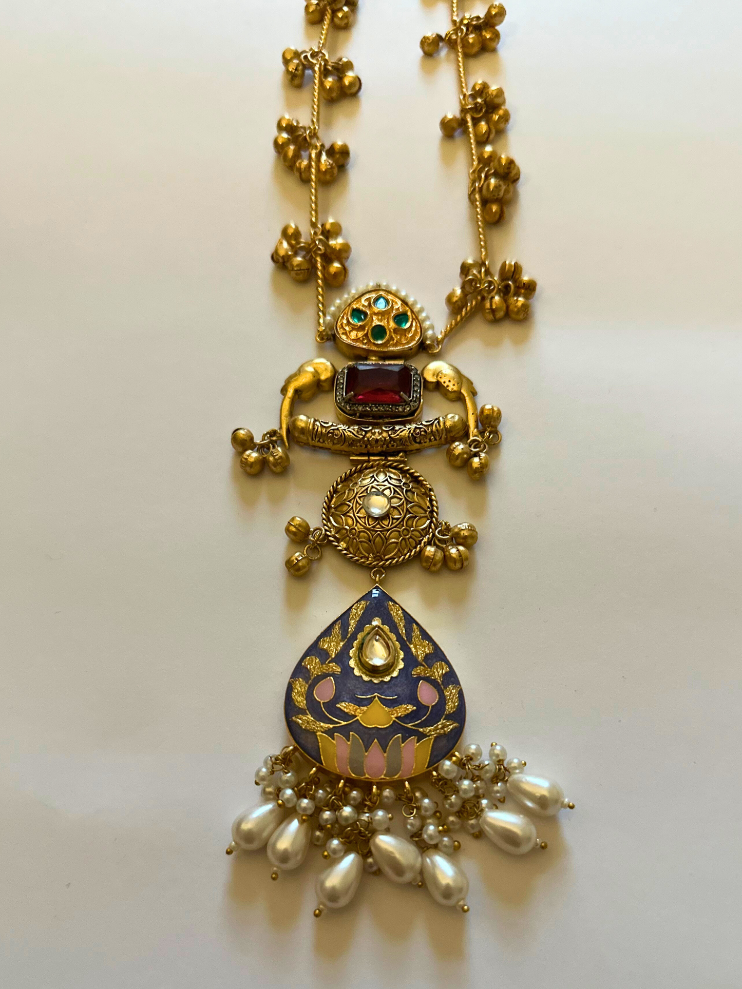 Golden Parakeet Longchain Necklace with Bell Accents