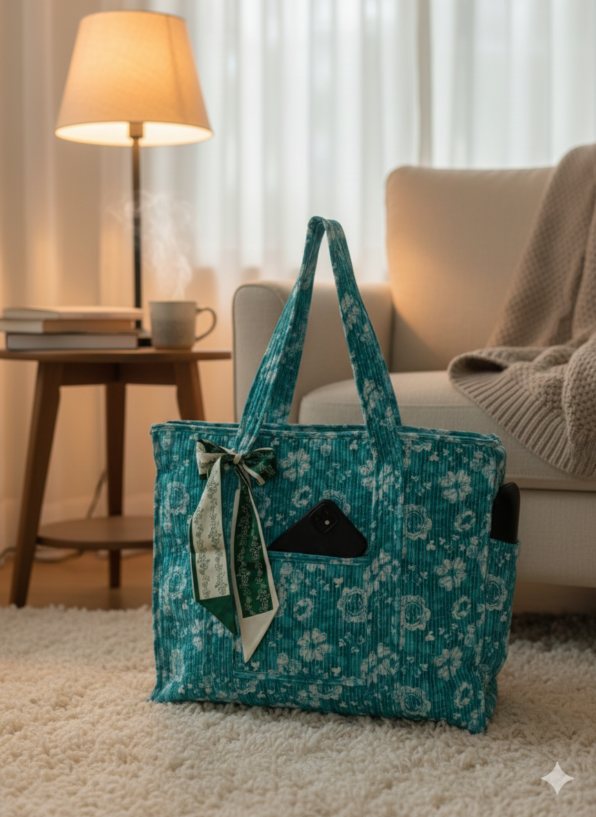 Turquoise Tapestry Handmade Zipper Shoulder Bag with Bottle Holder Pocket