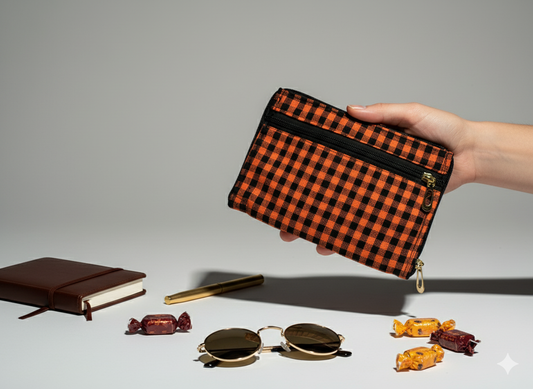 Orange & Black Checks Zip Flip 2-in-1 Convertible Shopper Bag