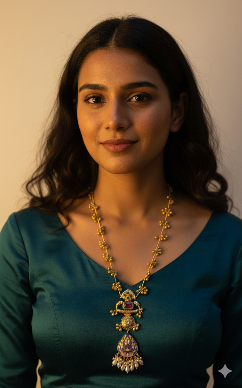 Golden Parakeet Longchain Necklace with Bell Accents