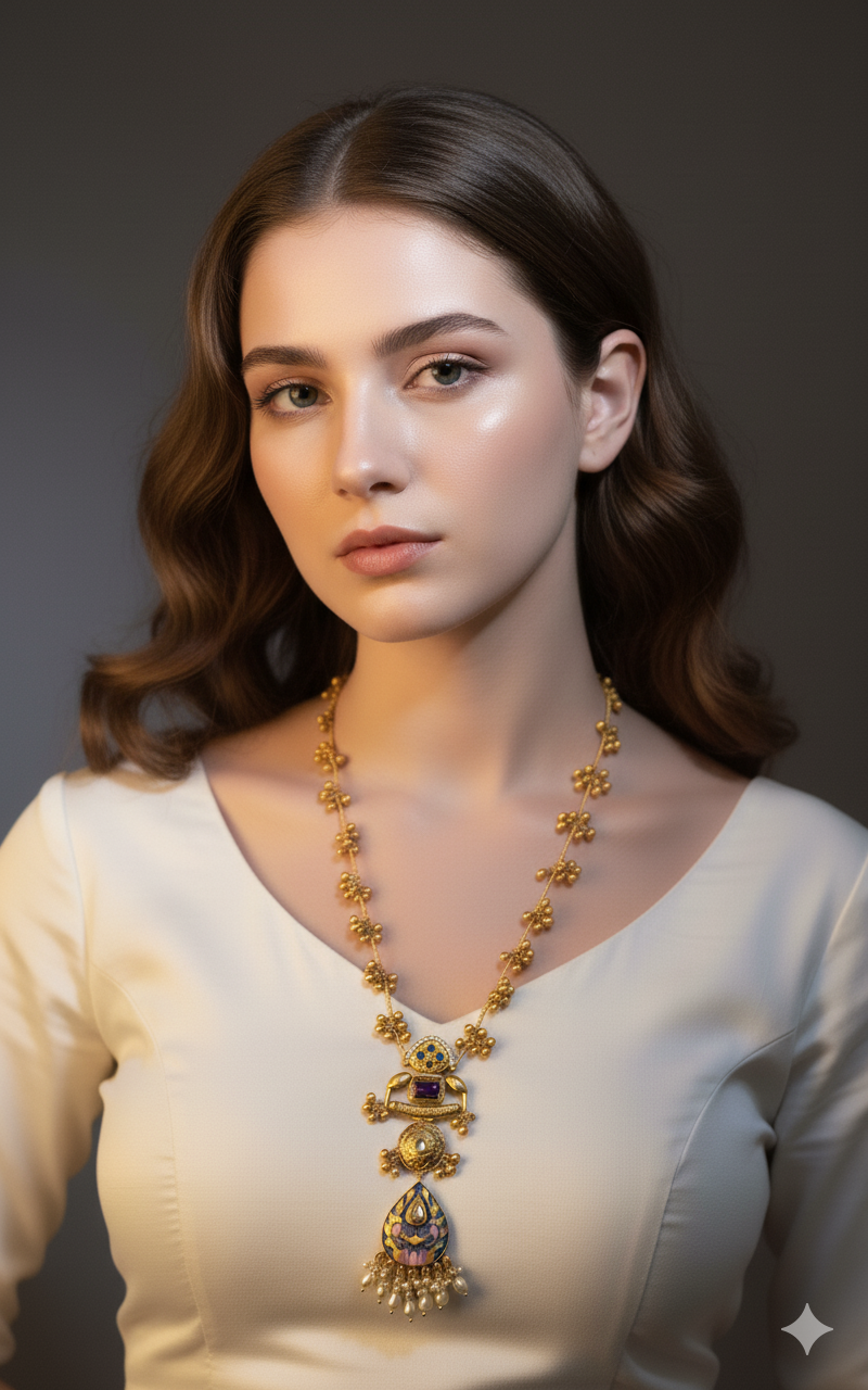 Golden Parakeet Longchain Necklace with Bell Accents