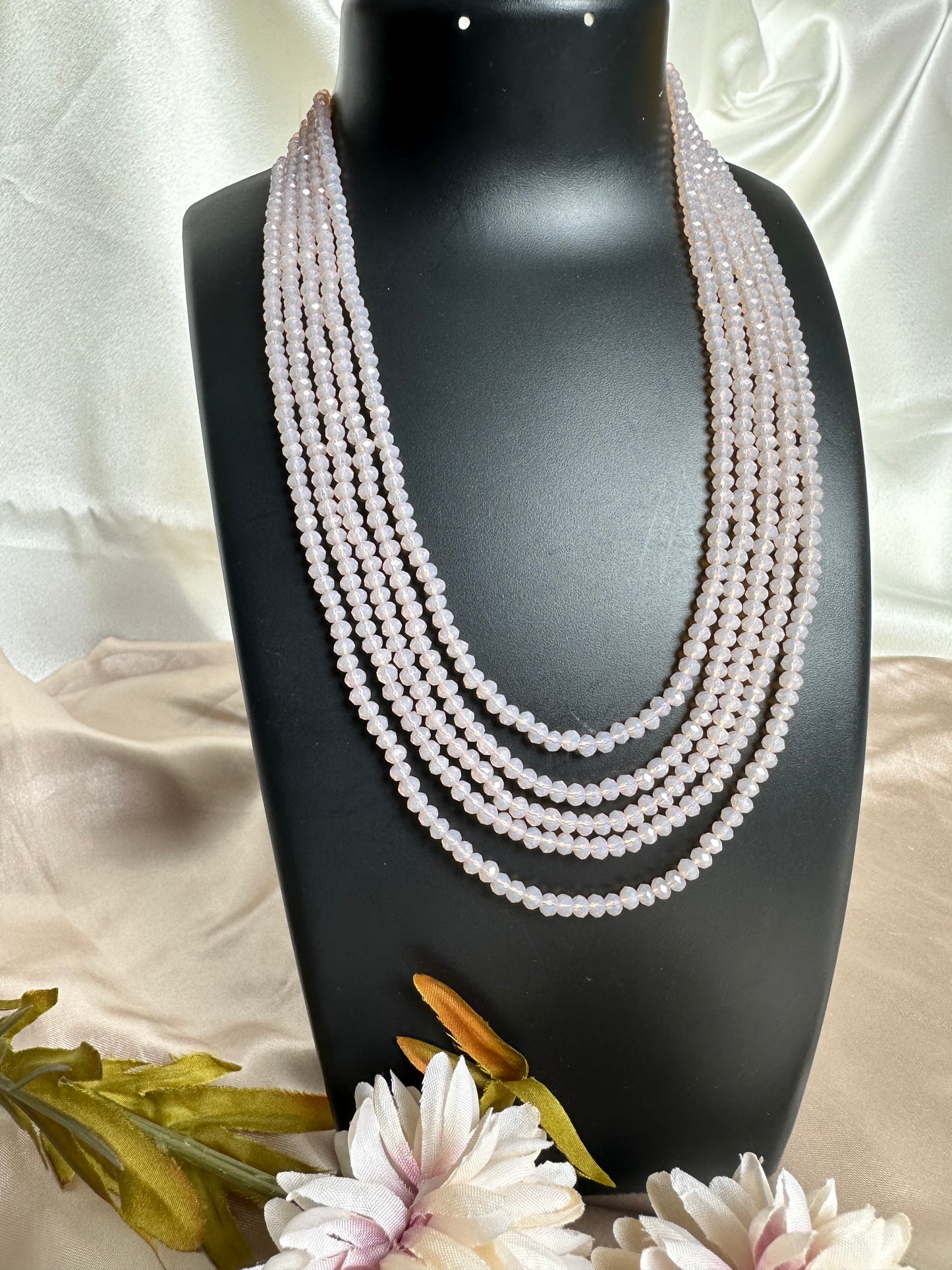 Pink Radiance 5 Layer Crystal Beaded Necklace