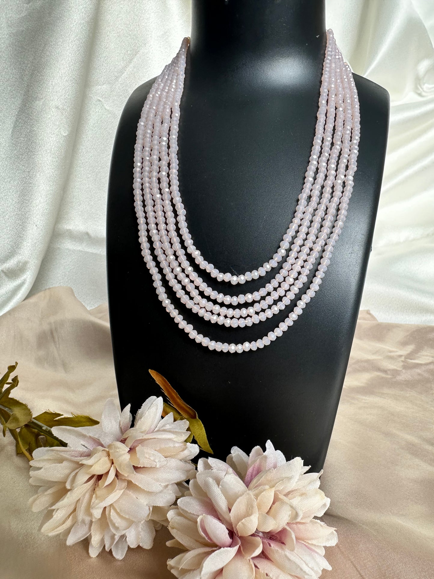 Pink Radiance 5 Layer Crystal Beaded Necklace