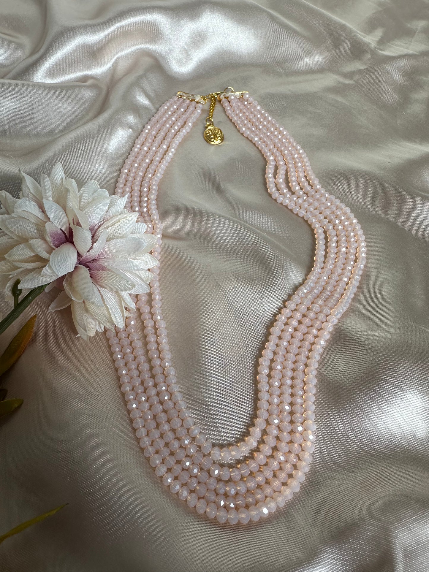 Pink Radiance 5 Layer Crystal Beaded Necklace