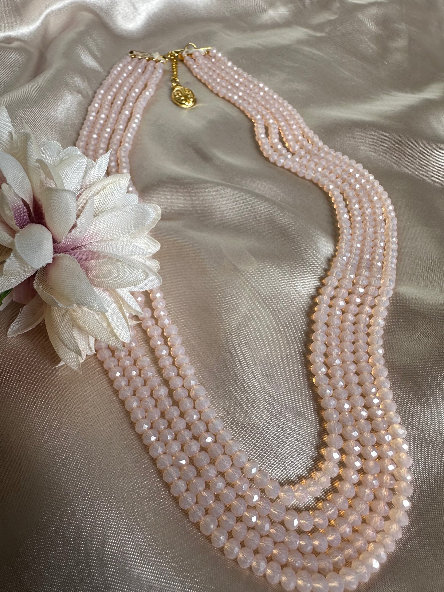 Pink Radiance 5 Layer Crystal Beaded Necklace