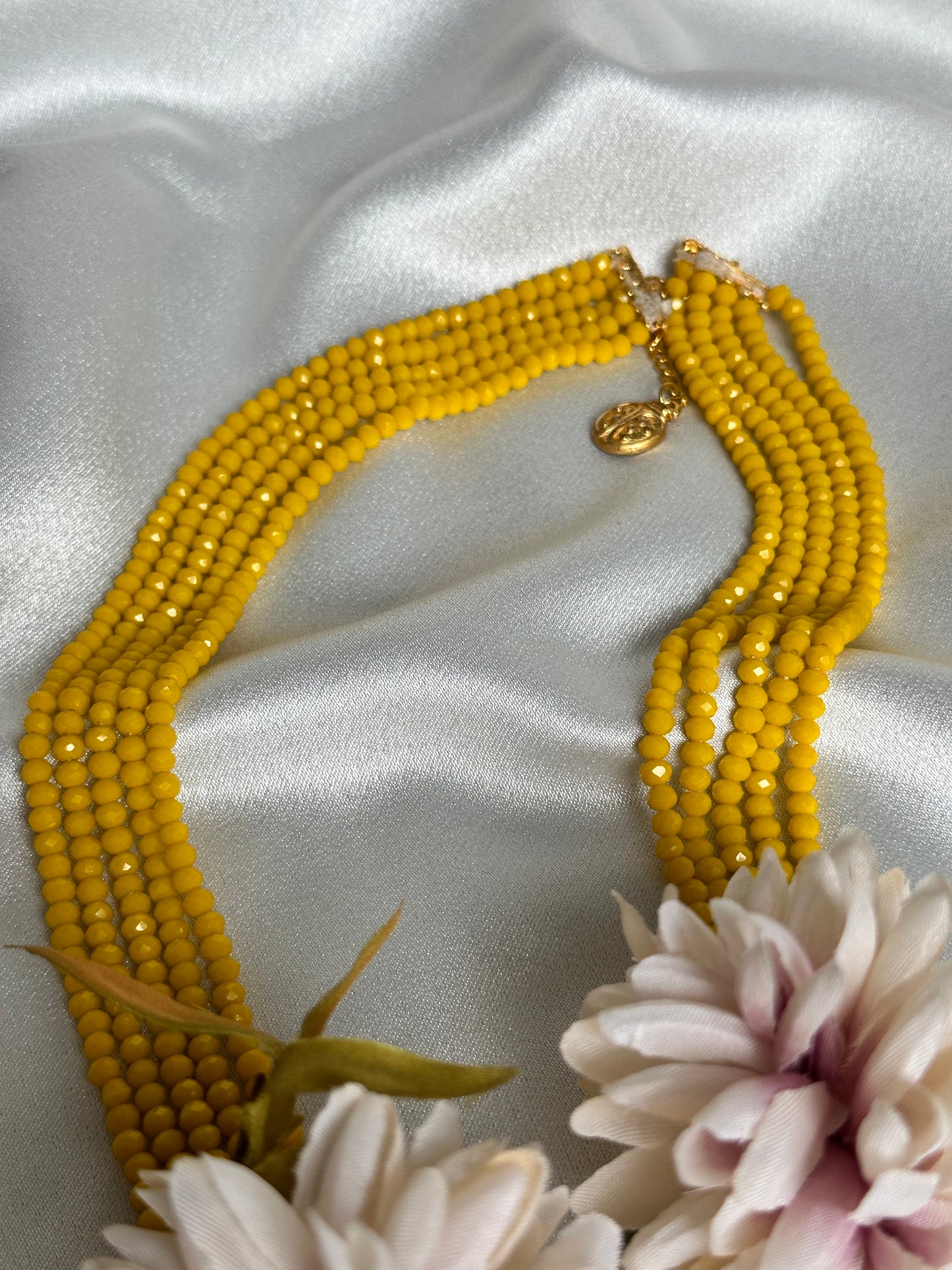 Lemon Drops 5 Layer Crystal Beaded Necklace