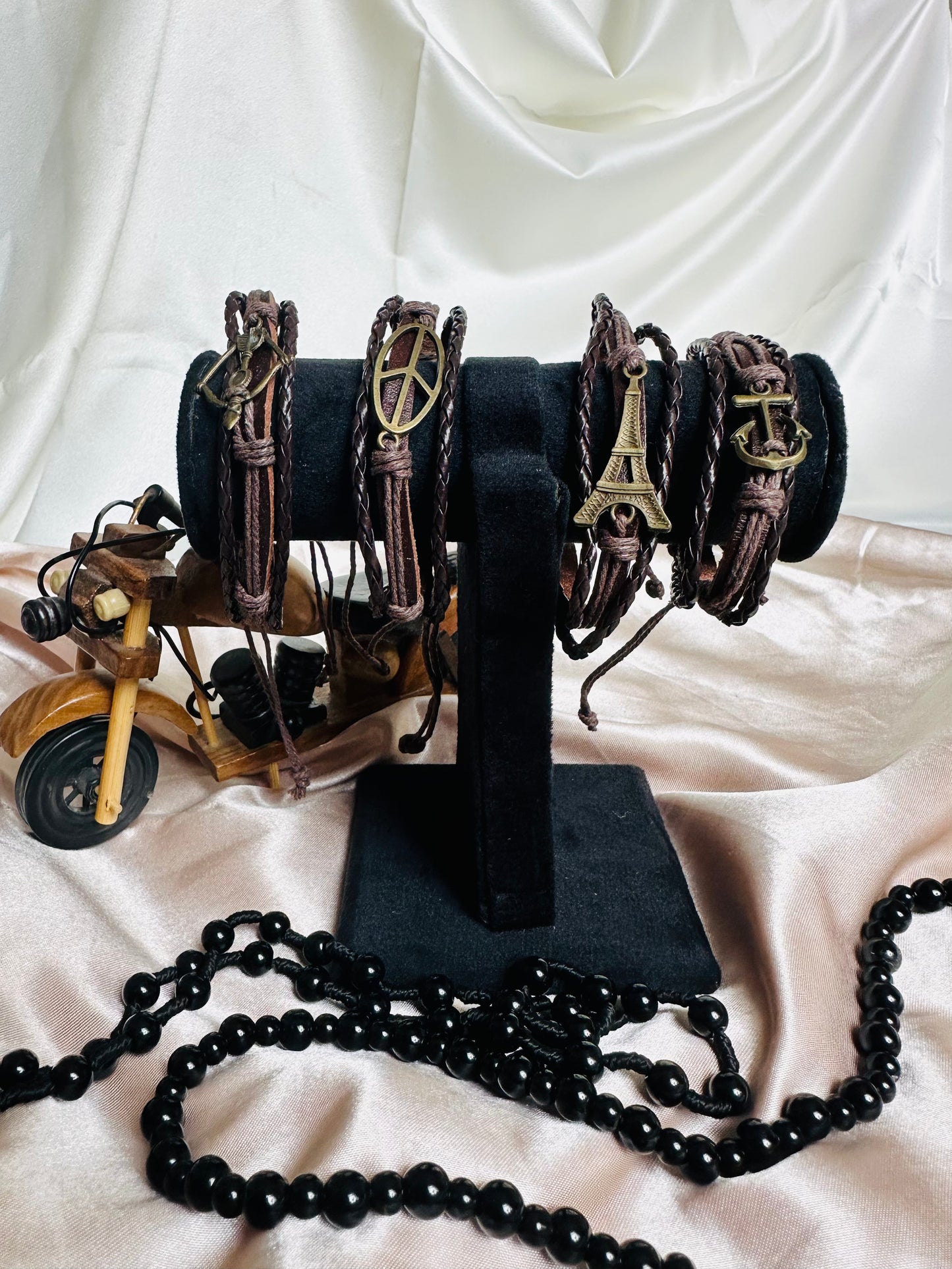 Bow & Arrow Dark Brown Leather Rope Cord Bracelet