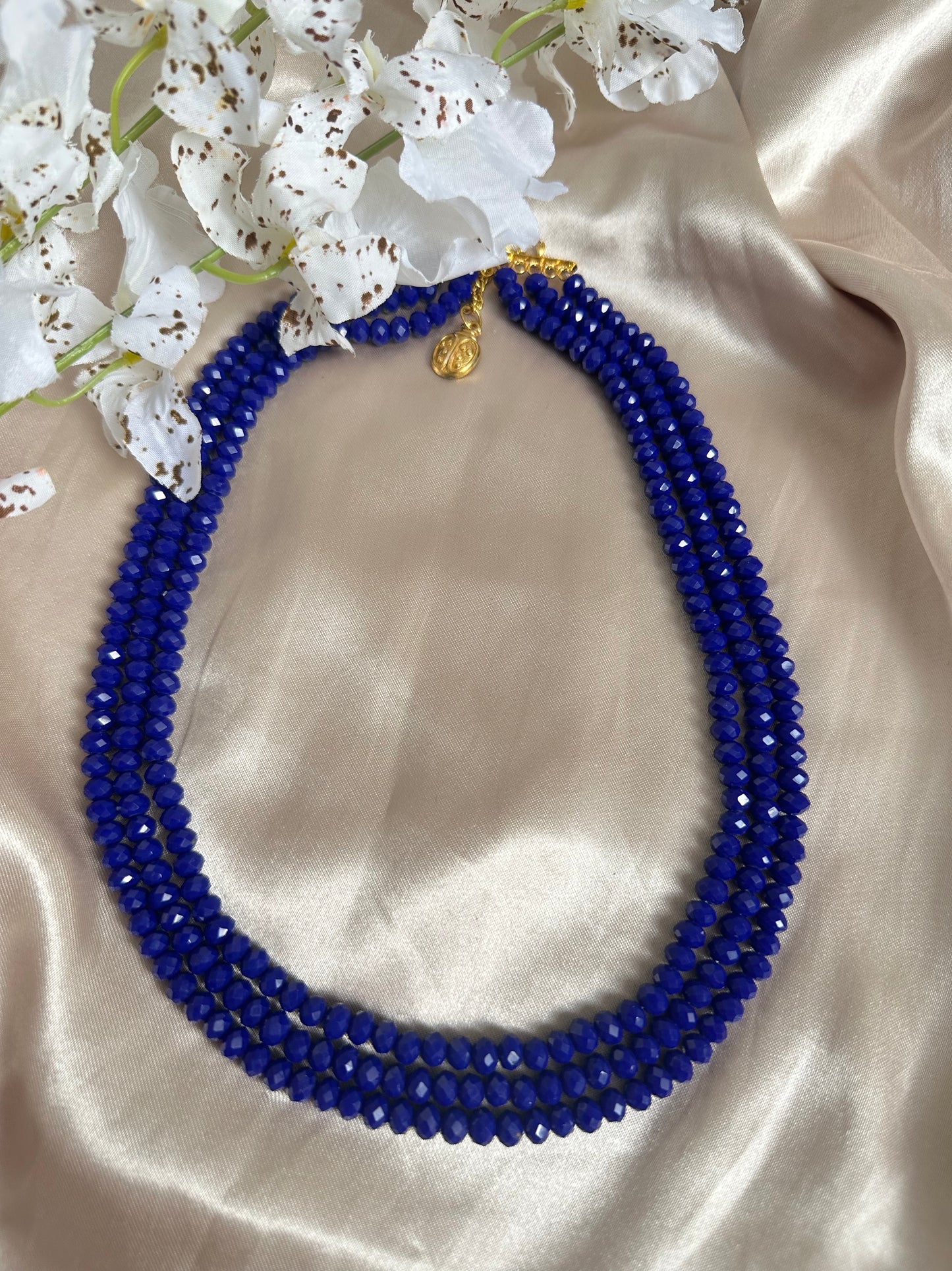 Blue Velvet 3 Layer Crystal Beaded Necklace