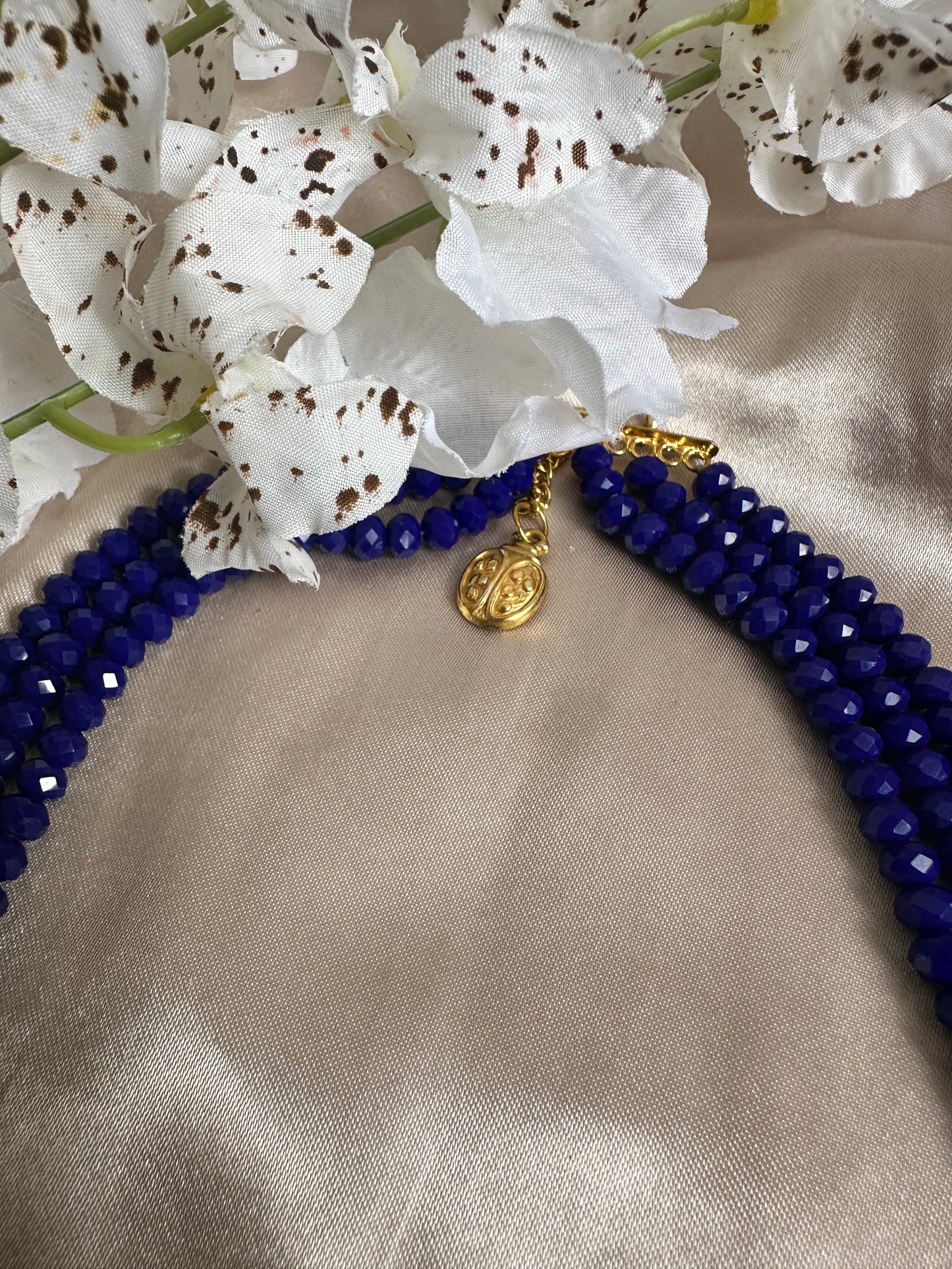 Blue Velvet 3 Layer Crystal Beaded Necklace