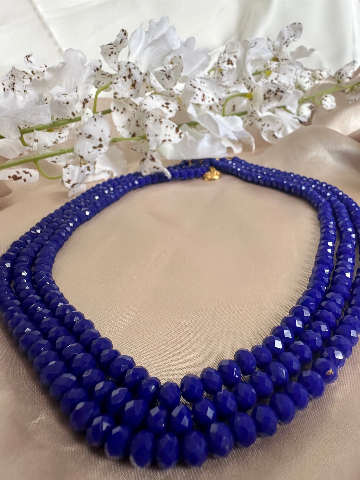 Blue Velvet 3 Layer Crystal Beaded Necklace