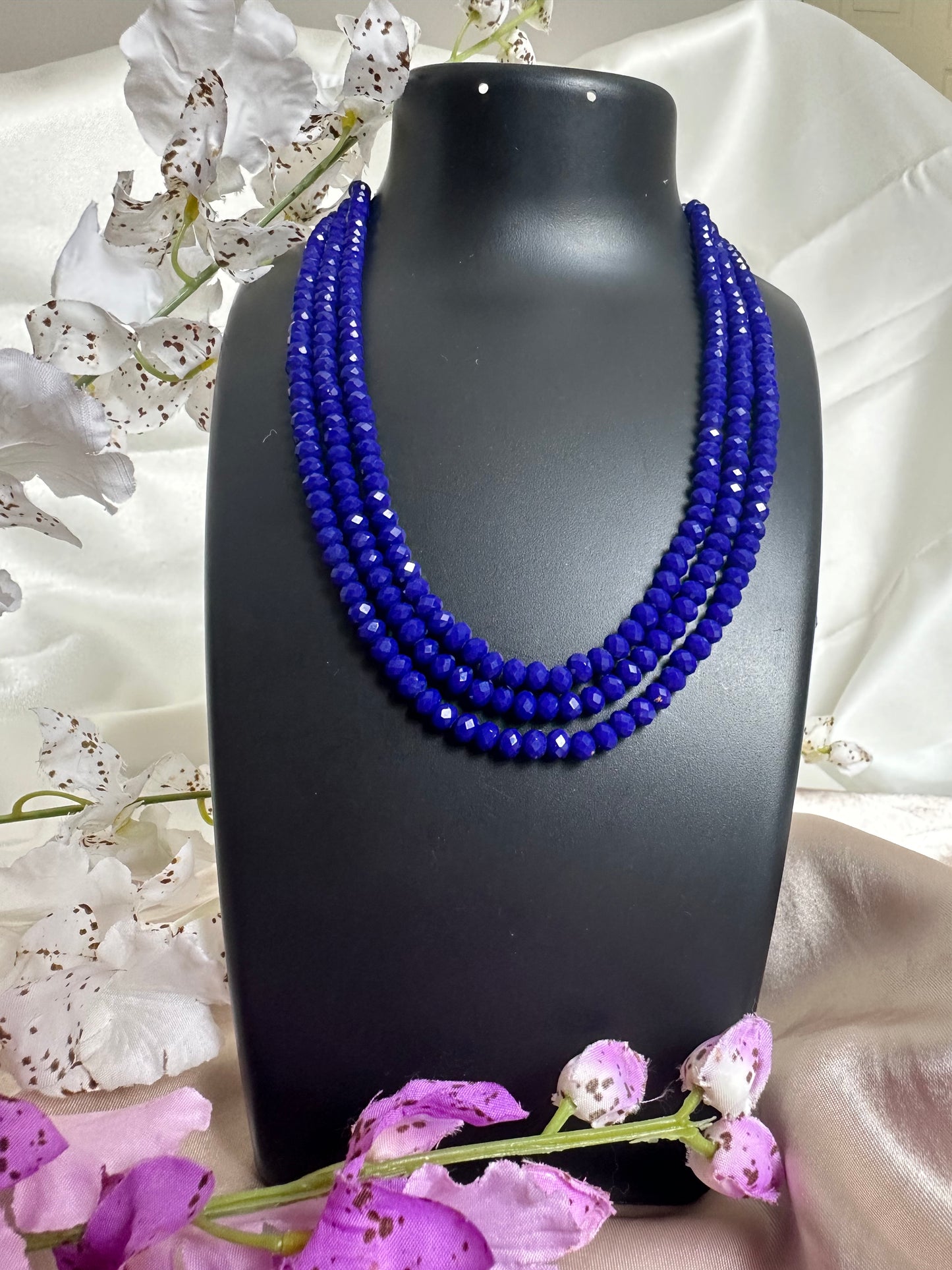 Blue Velvet 3 Layer Crystal Beaded Necklace